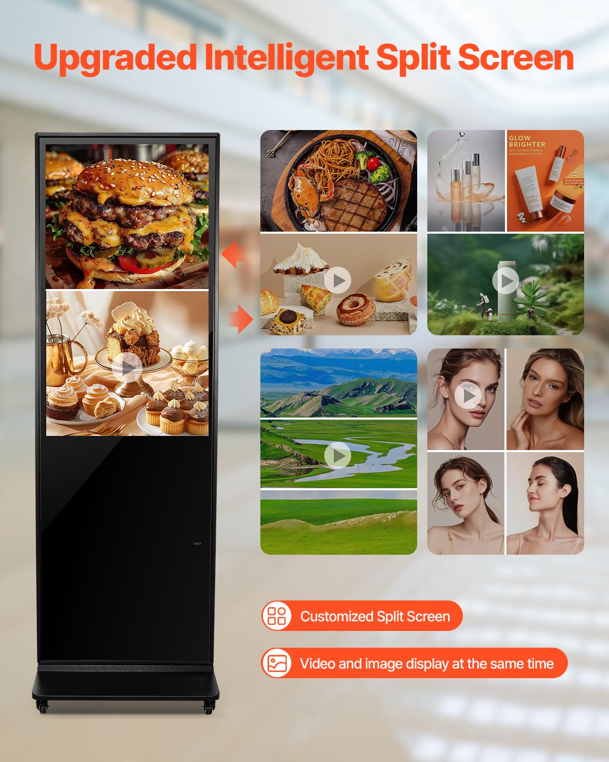 Vevor 43 Inch Digital Signage Display, Non-Touchscreen Digital Kiosk, Indoor Floor Standing Kiosk Display, 2K Uhd Lcd Screen, 2G