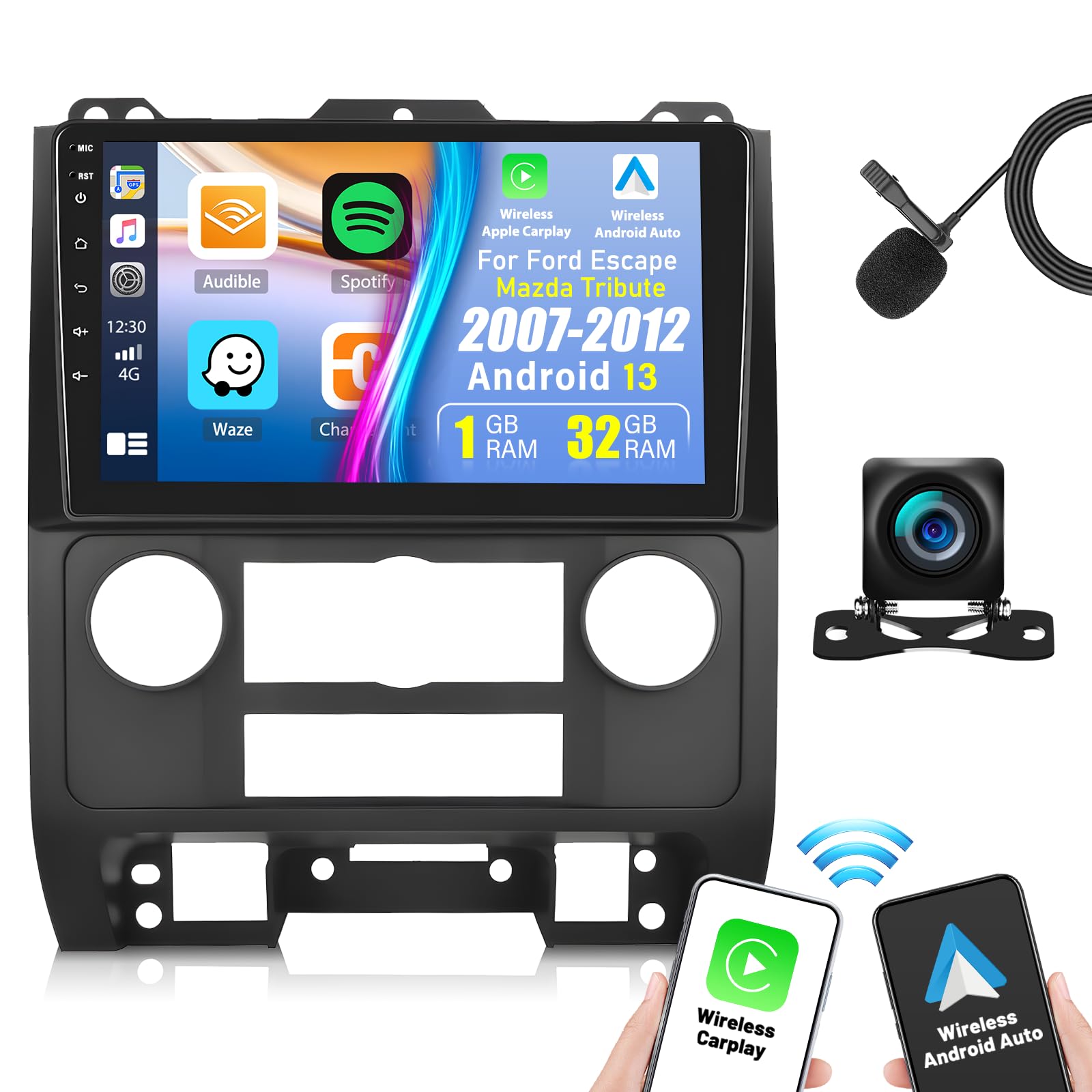 Android 13 Car Stereo For Ford Escape 2007 2012/Mazda Tribute 2007 2012 With Wireless Carplay Android Auto,9'' Touchscreen Car R