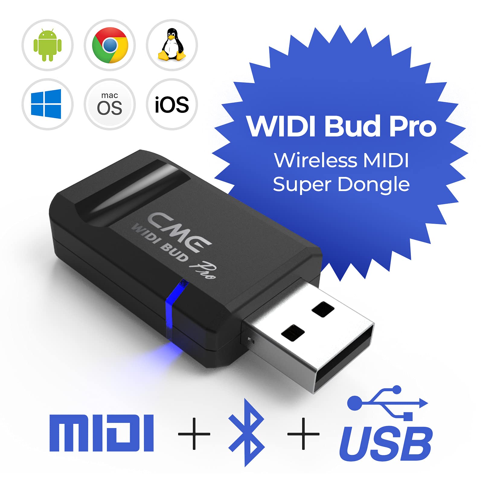 Cme Widi Bud Pro - Bluetooth Midi Interface For Ios, Macos, Windows, Android, Chromeos, Linux - Plug, Pair & Play - No Drivers -