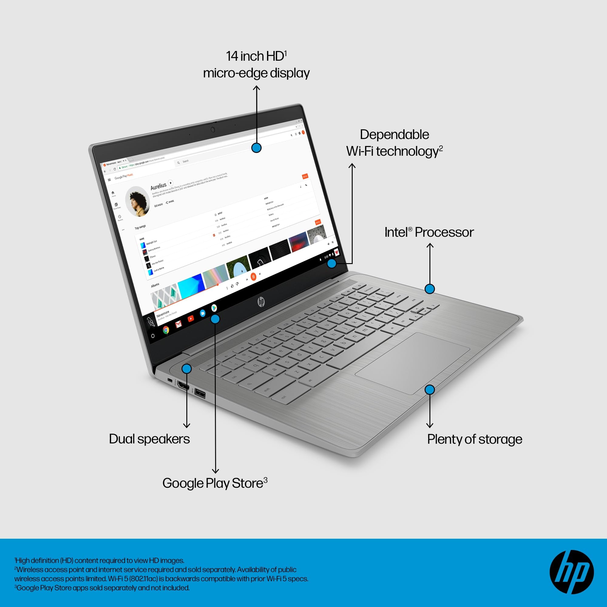 Hp Chromebook 14A 14'' Hd (Intel Celeron N4120, 4Gb Ram, 128Gb Storage (64Gb Emmc + 64Gb Ist Sd Card)) Home & Student Laptop, Lo