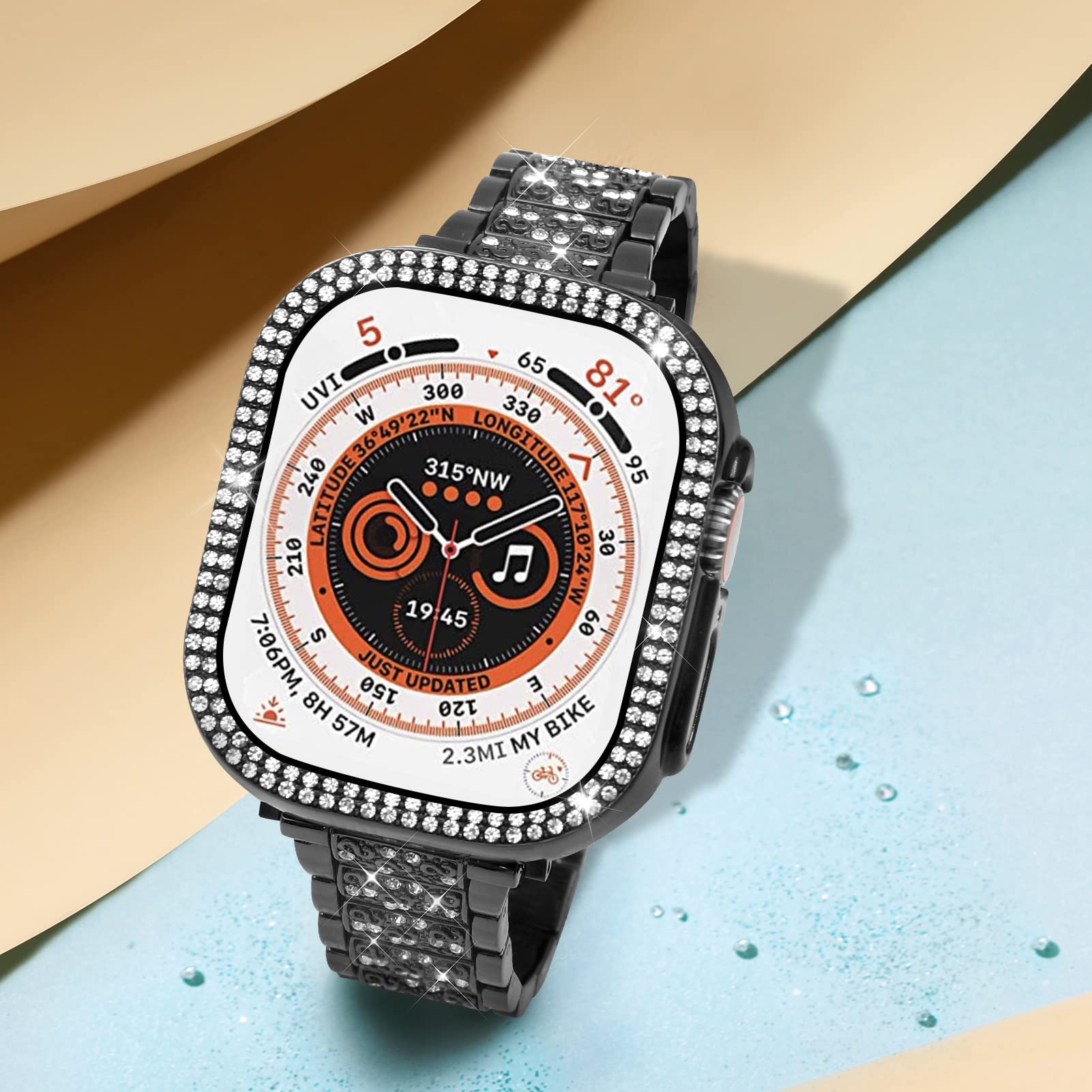 Mosonio Compatible With Apple Watch Band Ultra 2/ Ultra 49Mm With Case Women, Jewelry Replacement Metal Wristband Strap With 2 P