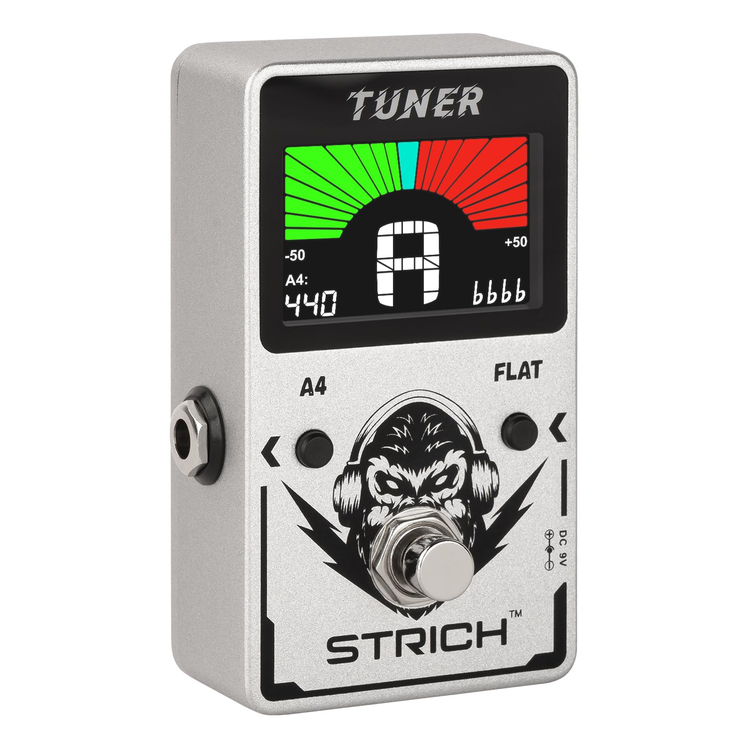 Strich Tuner Pedal, Silver, Compact With Large Color Screen   Precision Chromatic Drop Tuning, 430 450Hz A4, True Bypass For Ele