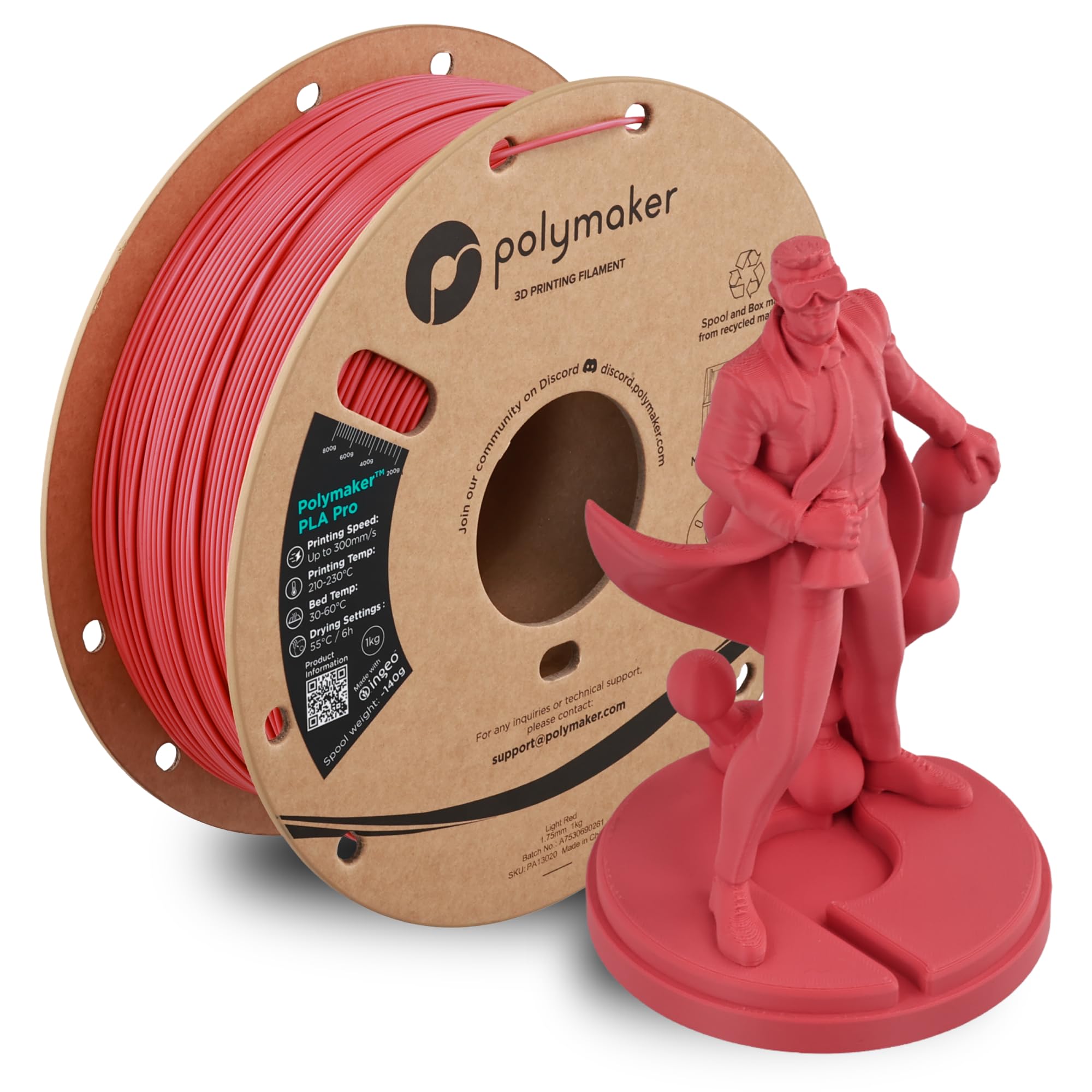 Polymaker PLA Pro 3D Printing Filament Light Red 1.75mm 1KG, High-Impact Tough PLA, Fast Printing up to 300mm/s, High Speed New 