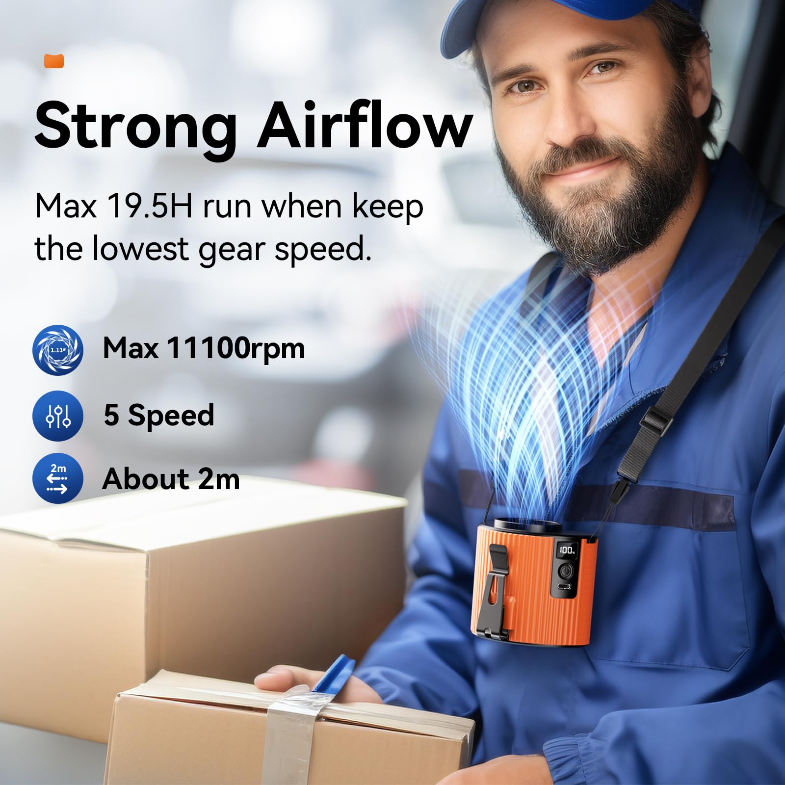 Portable Fan,Rechargeable Waist Fan,11000Rpm Strong Airflow Mini Wearable Belt Fan,5 Speed Portable Neck Fan,Personal Waist Clip