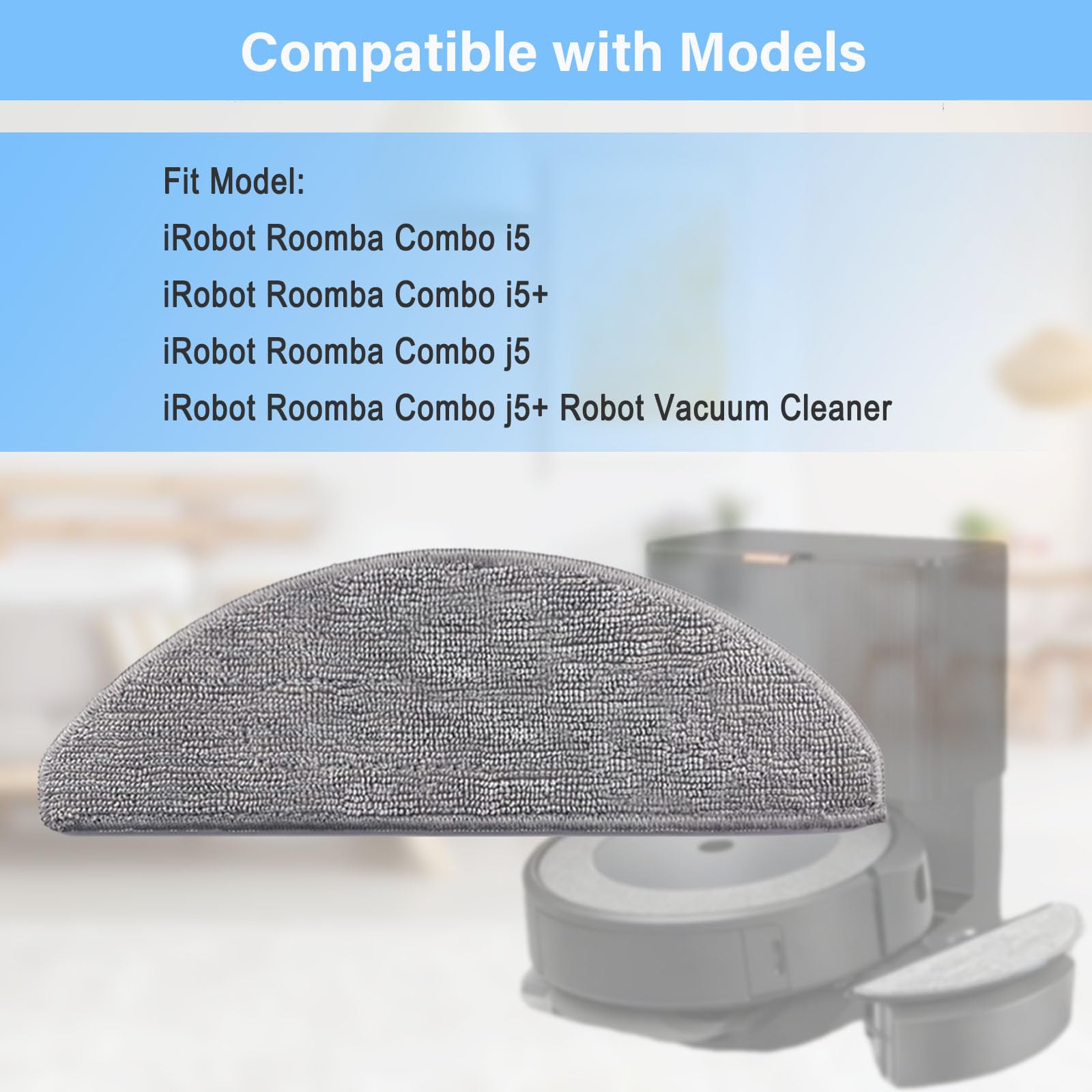 8 Pack I5 Replacement Mop Pads Compatible For Irobot Roomba Combo I5, I5+, J5, J5+ Robot Vacuum Cleaner Mop, 8 Pack Washable And