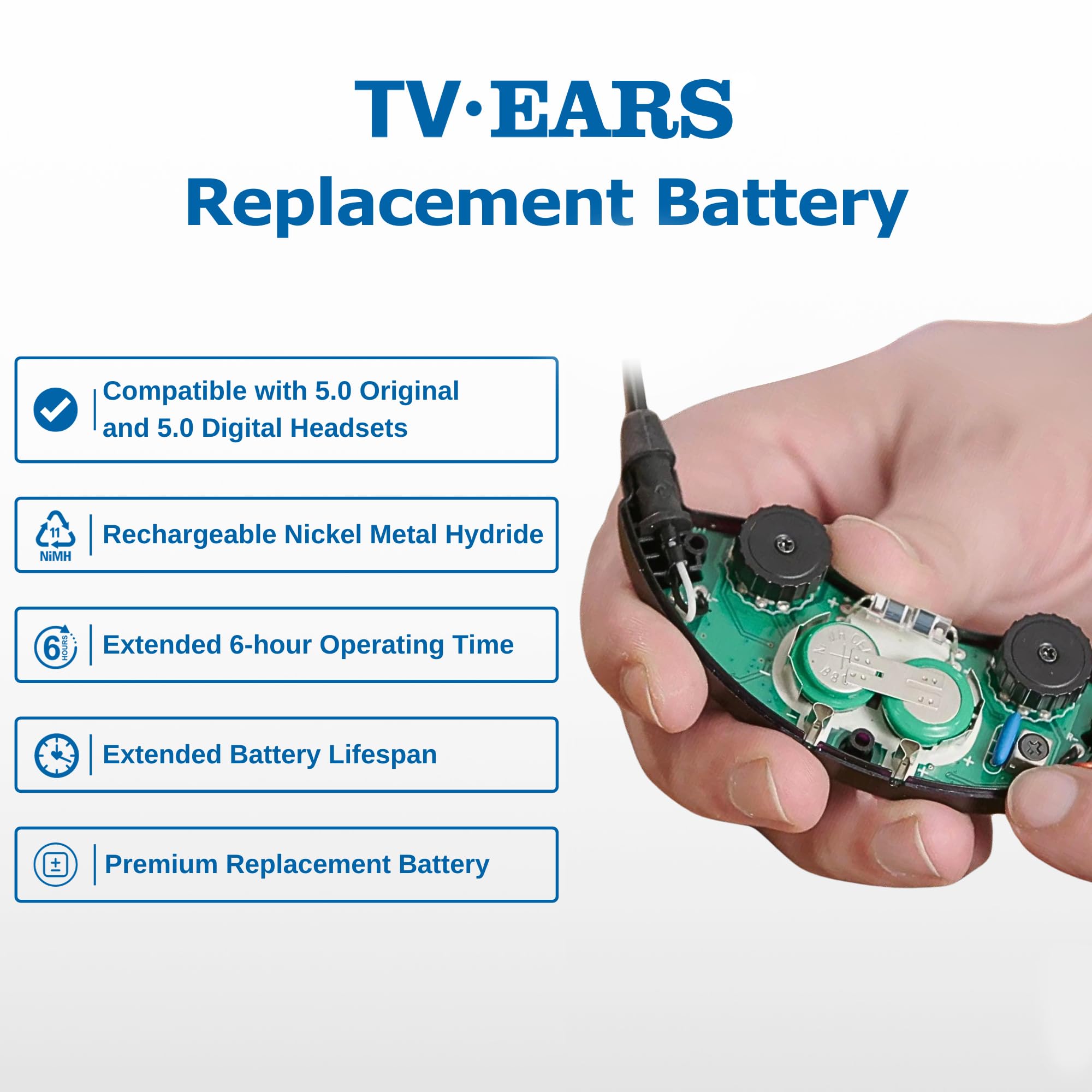 Tv  Ears Replacement Battery Original & Digital Headsets   Reliable Power Source For Your Headsets   Rechargeable Long Lasting B