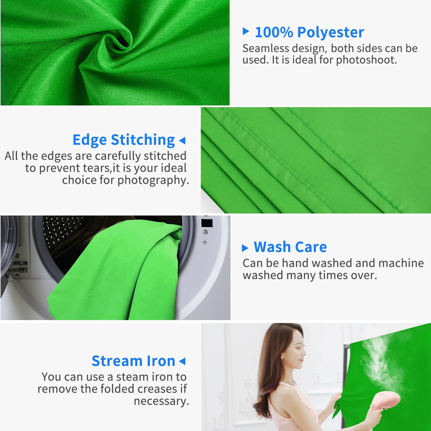 Hemmotop Green Screen Backdrop, 6X9 Ft Greenscreen Background For Streaming, Seamless Polyester Green Photo Backdrop Fabric Shee