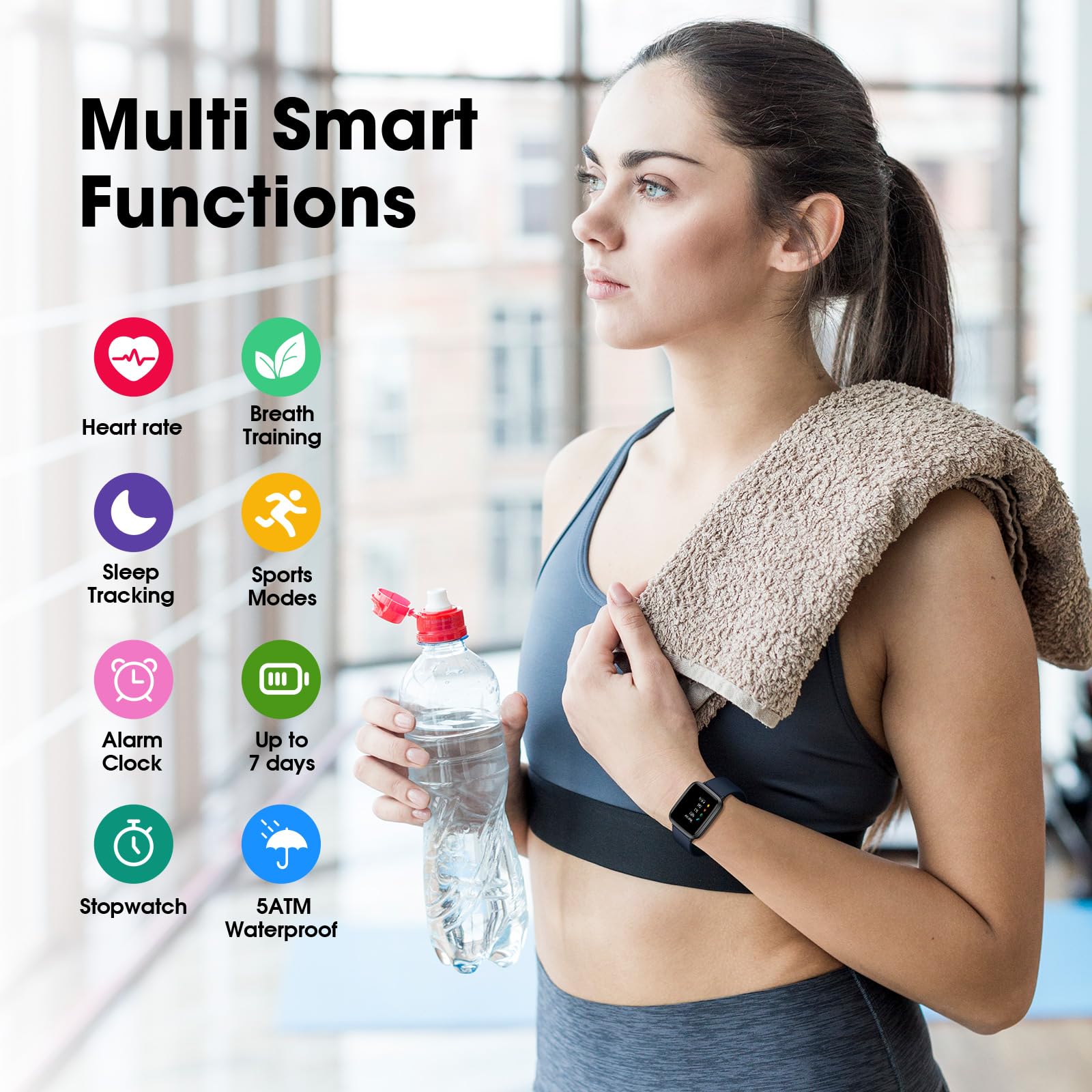 Fitness Tracker Watch With Heart Rate Monitor, Activity Tracker With Pedometer, Sleep Monitor, Calories & Step Counter, 5Atm Wat