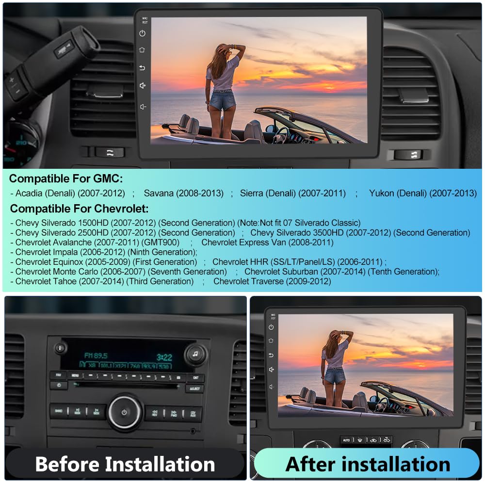 Android 13 [2Gb+64Gb] Car Radio Stereo Compatible For Chevy Chevrolet Silverado Tahoe Equinox Gmc Sierra Yukon With Wireless Car