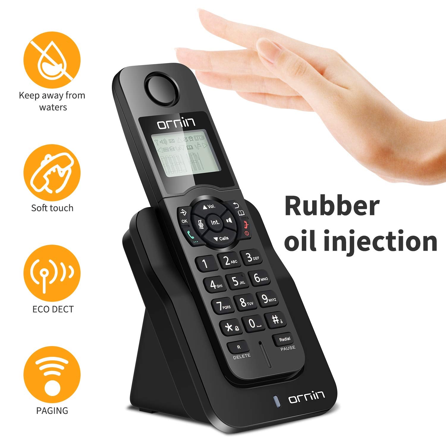 Ornin D1005 Cordless Phone For Home And Office, Caller Id, Speakerphone, Rubber Oil Injection(Single Pack, Black)