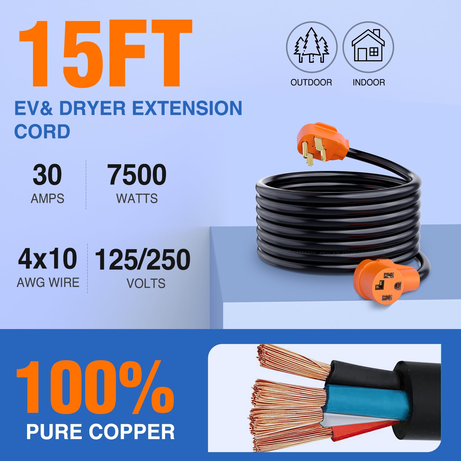 Nilight 15Ft Ev Dryer Extension Cord 4 Prong 30 Amp Nema 14 30P 14 30R Old Dryer Extension Cable Heavy Duty 10 Gauge Pure Copper