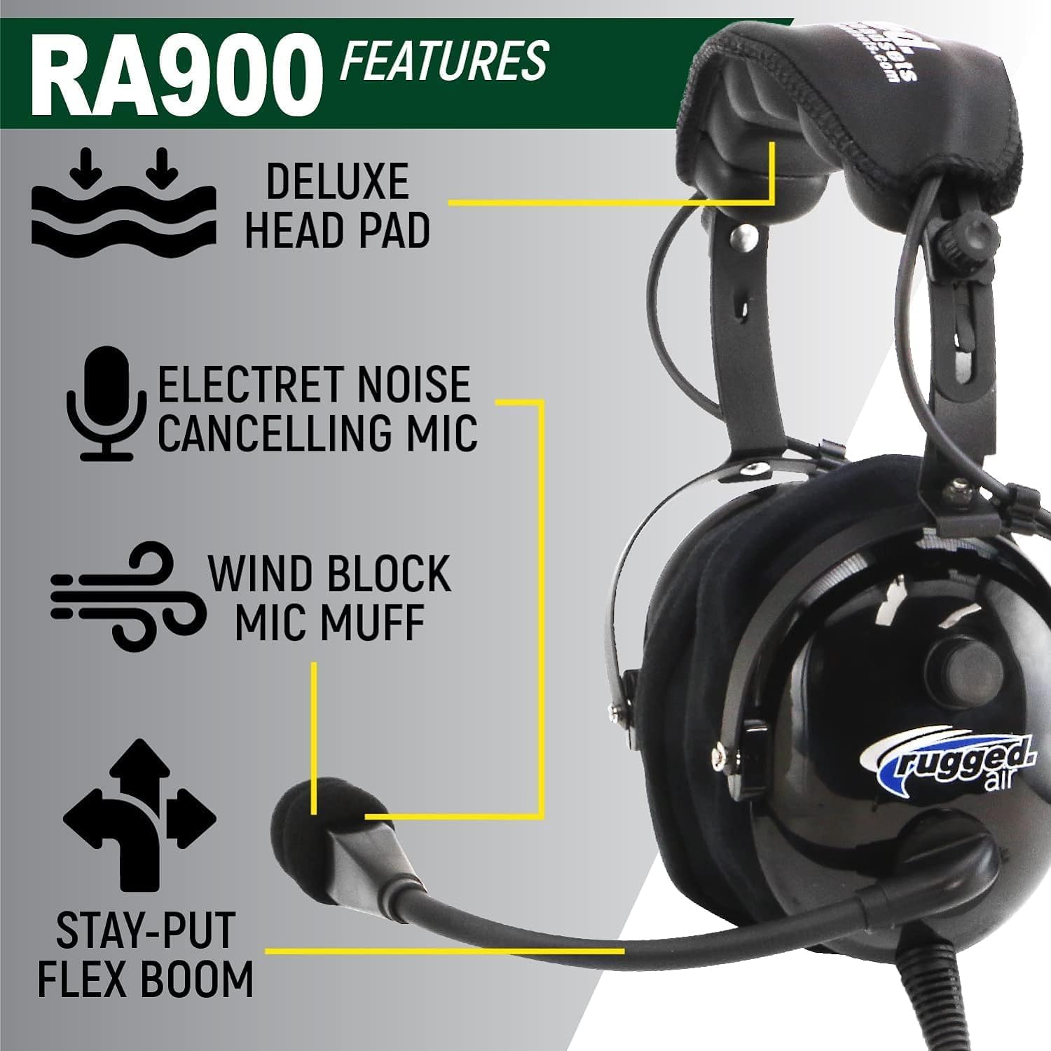Rugged. Air Ra900 Premium Stereo Aviation Pilot Headset For Flight Instructors Private Pilots Features Clear Hear Speakers Noise Canceling Microphone Gel Ear Seals And Free Headset Bag