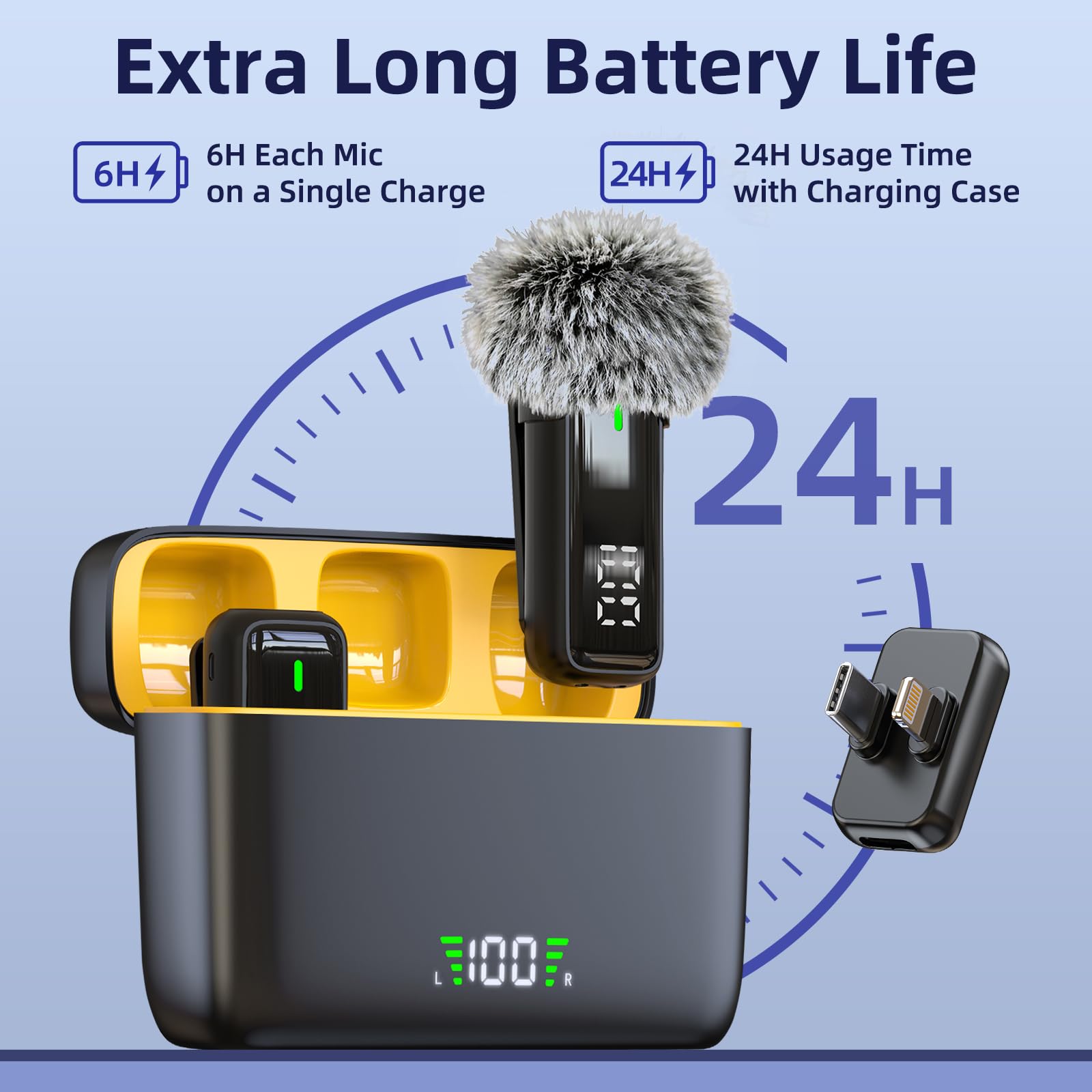 Nptcl 2 In 1 Wireless Lavalier Microphone For Iphone Android - Mini Phone Microphone With 24 H Charging Case For Video Recording