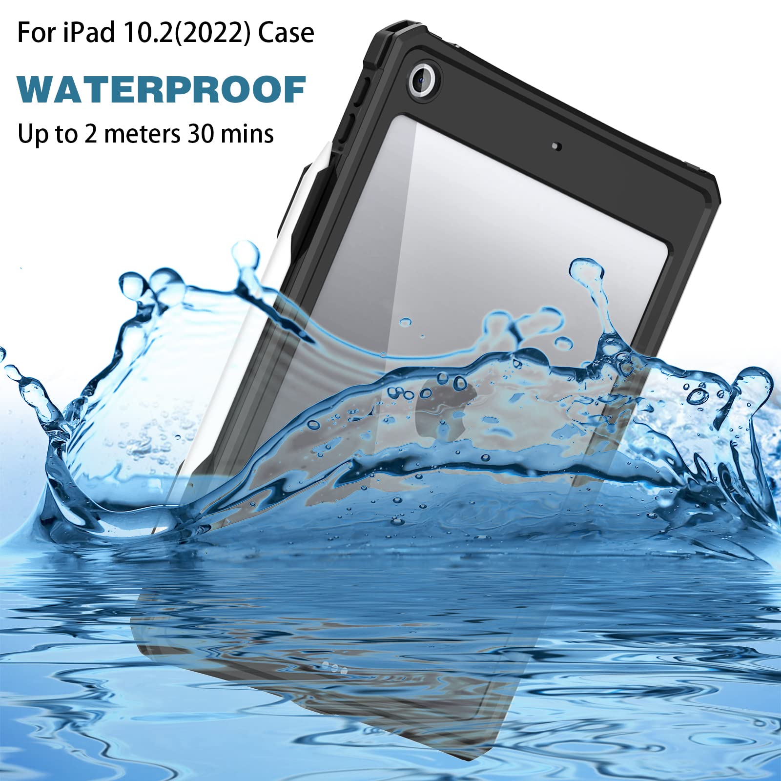 Transy For Waterproof Ipad 10.2 Case, Waterproof Ipad 9Th /8Th/7Th Generation Case Built In Screen Protector, Full Body Shockpro