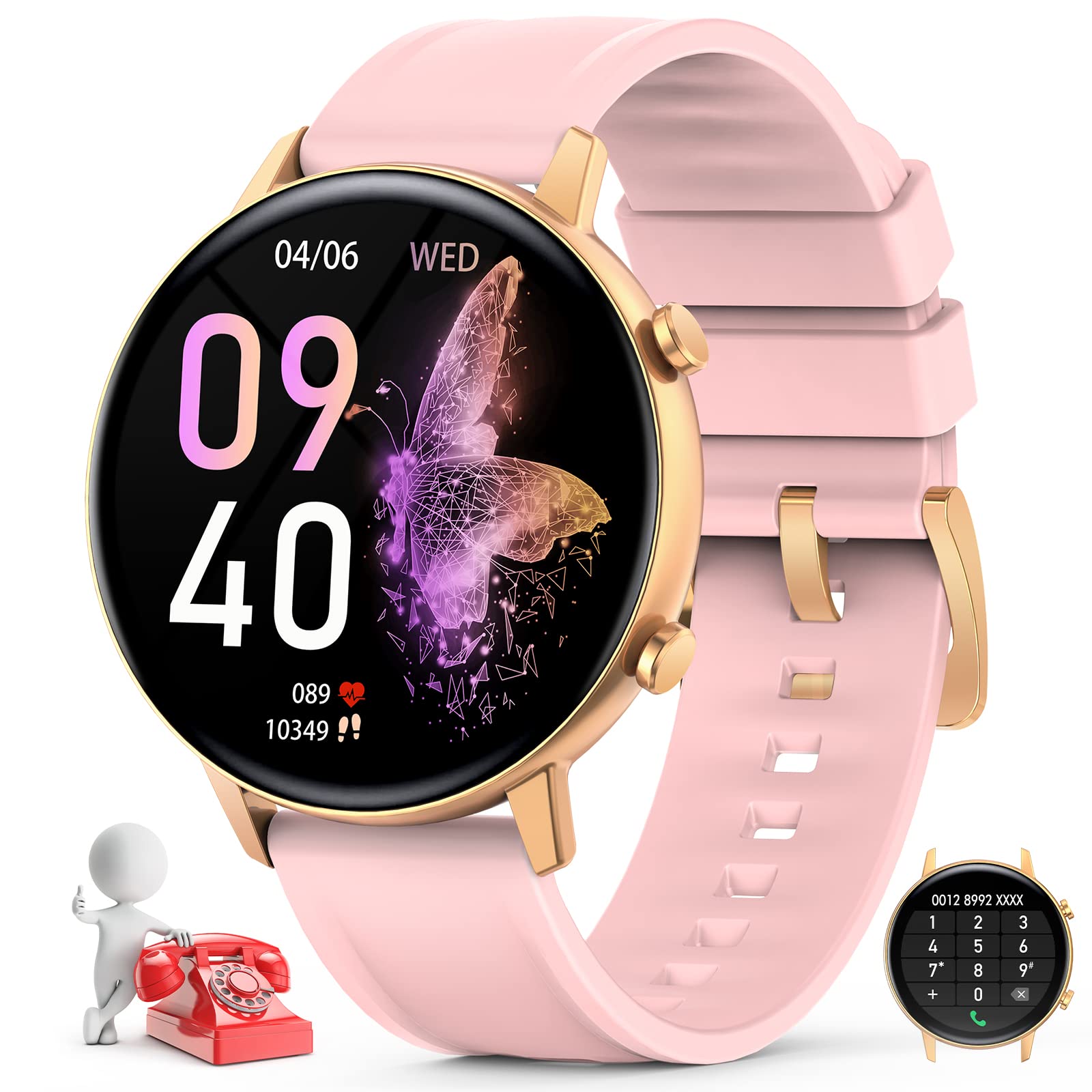 Smart Watch For Women(Call Receive/Dial),Fitness Trackers Waterproof Smart Watches For Android Phones Smartwatch With Blood Pres