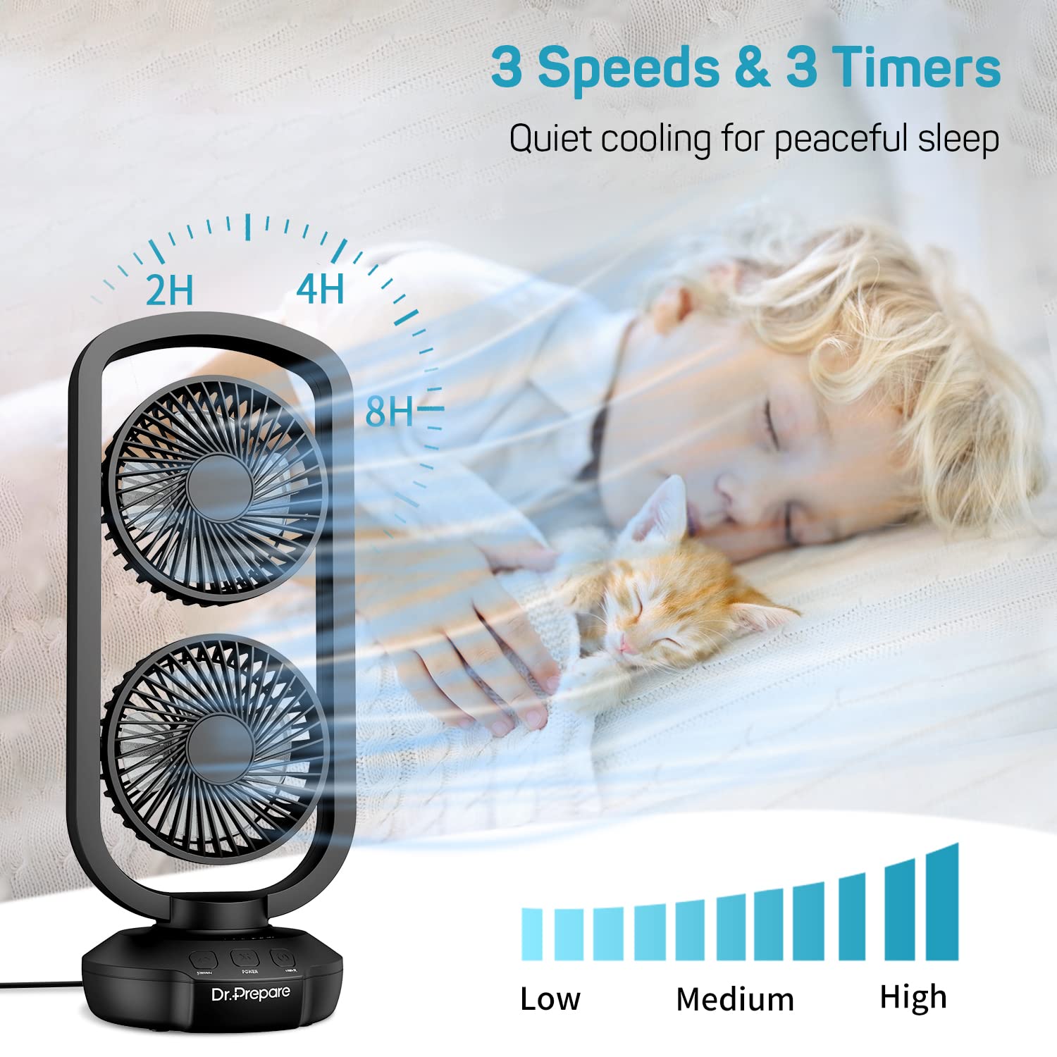 Dr. Prepare Small Tower Fan Oscillating Table Fans With 270 Tilt, 105 Oscillating, 3 Speeds And 3 Auto Off Timer, Portable Usb D