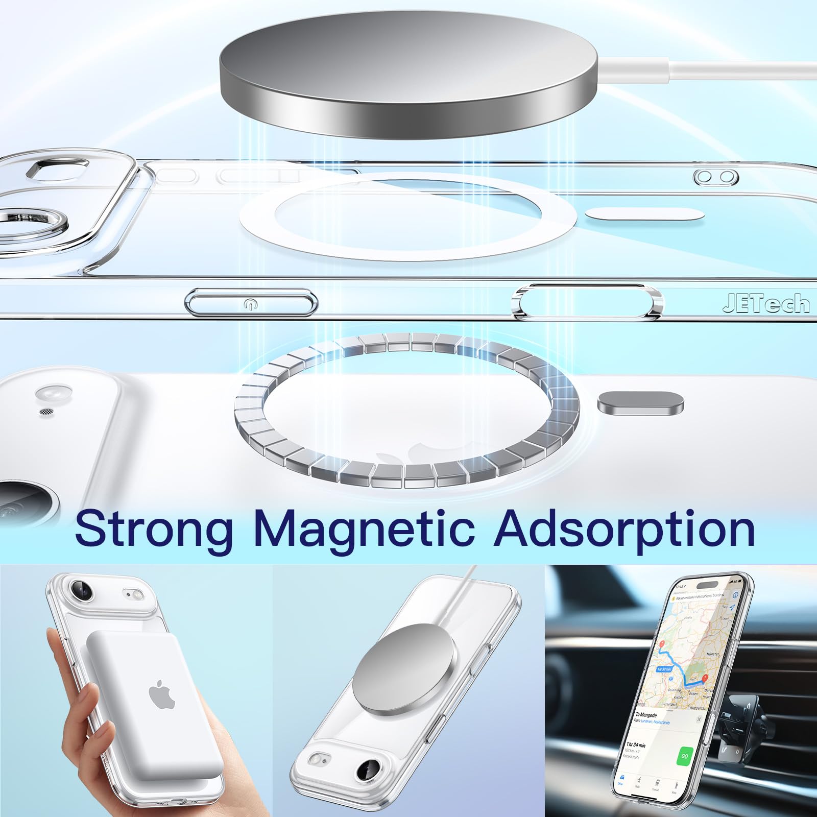 Jetech Magnetic Slim Case For Iphone 17 Air Compatible With Magsafe, Camera Lens Full Protection, Ultra-Thin Lightweight Clear M