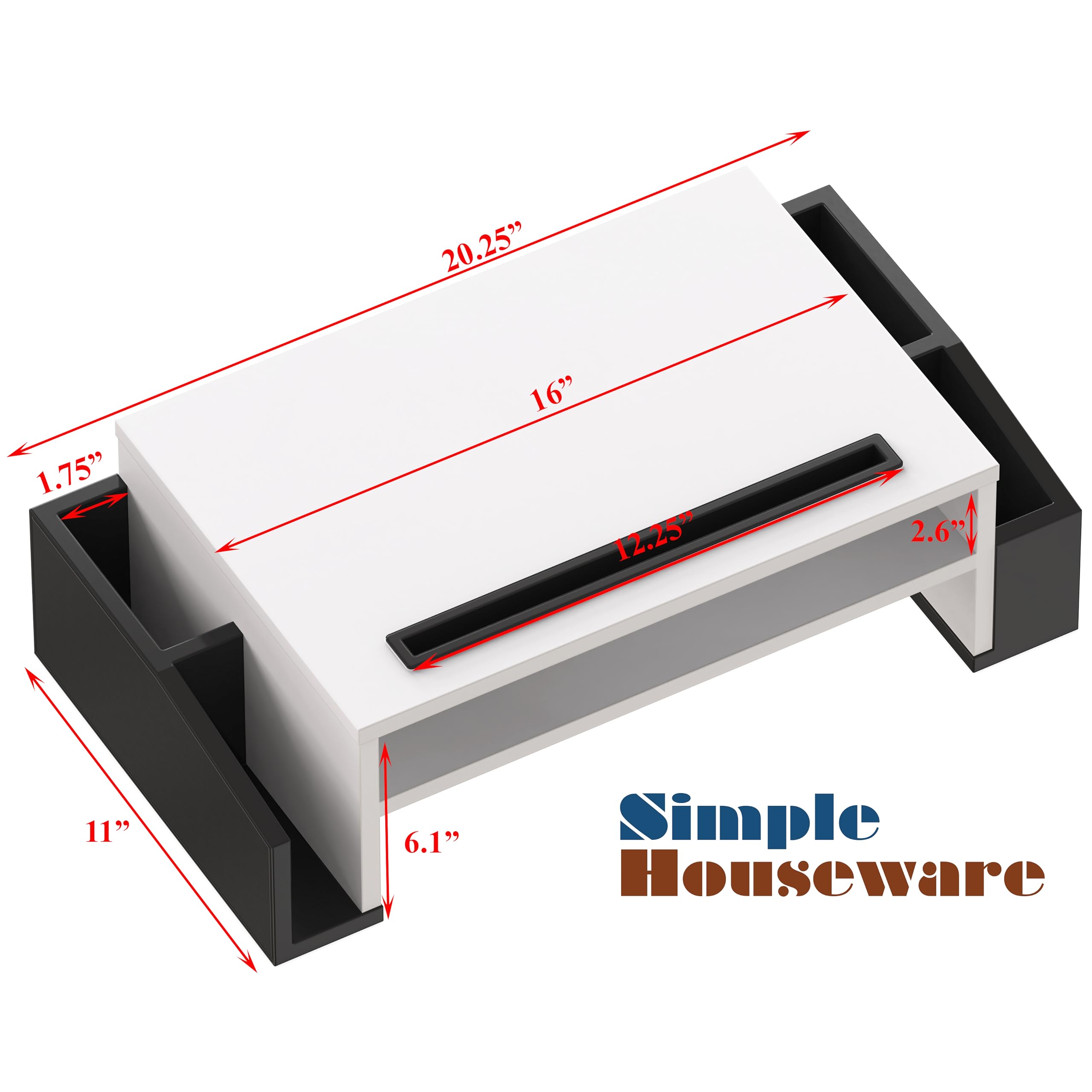 Simple Houseware Desk Monitor Stand Riser with Adjustable Organizer Tray, Dual Tone   Black / White