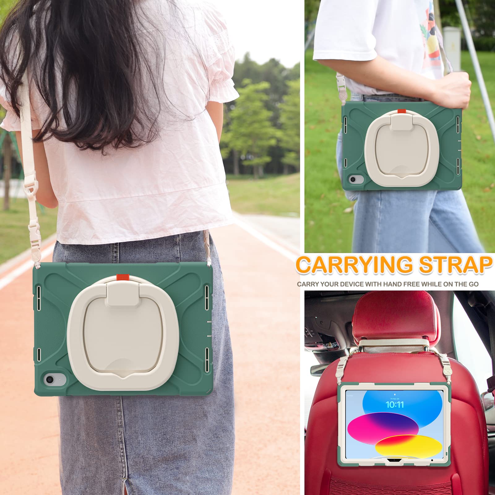 Braecn Case For Ipad 10Th Generation 2022 Silicone Cover With Pencil Holder/Rotating Handle Grip/Stable Kickstand/Adjustable Sho