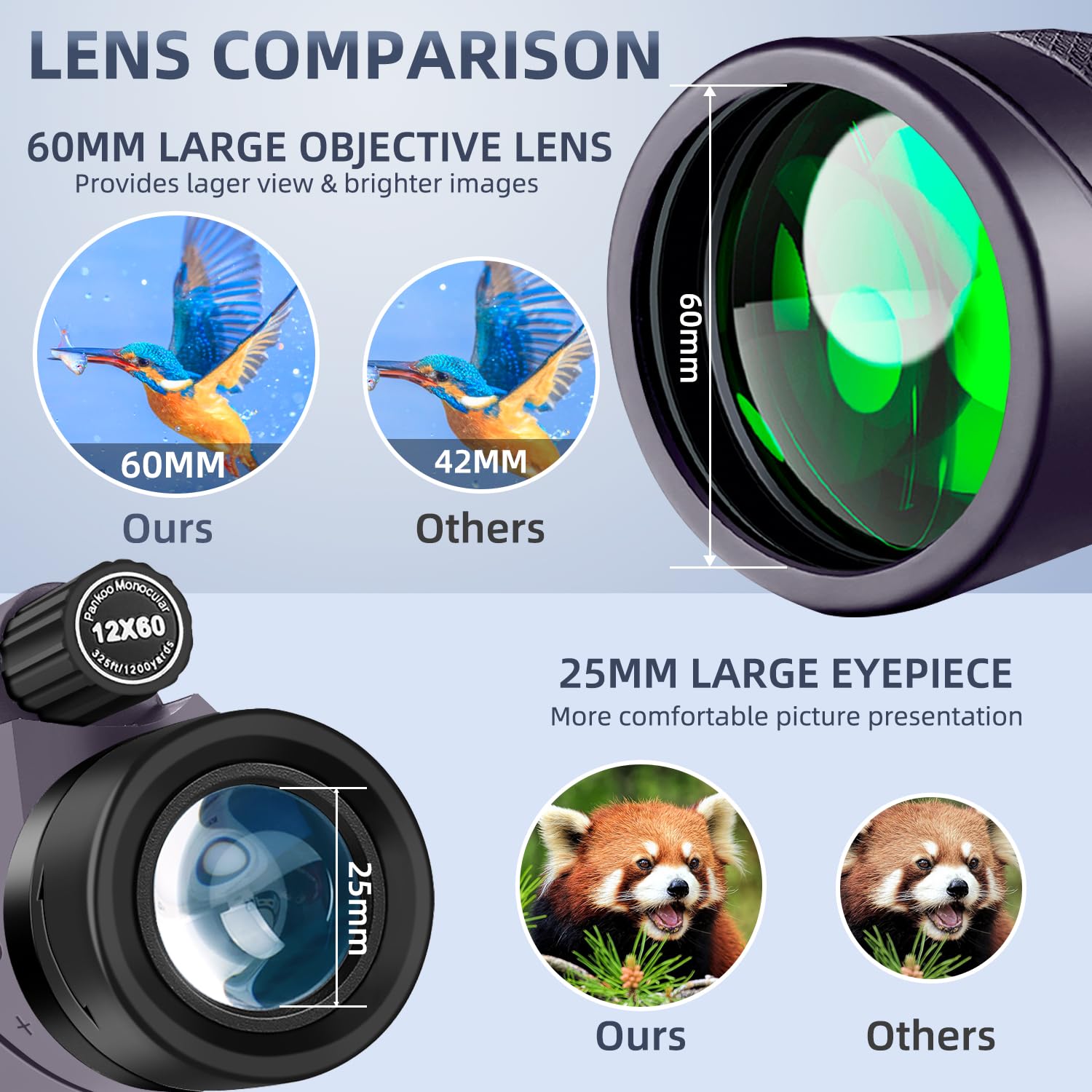 12X60 Purple Monocular Telescope High Powered With Smartphone Adapter Tripod And Portable Bag, Larger Vision Monoculars For Adul