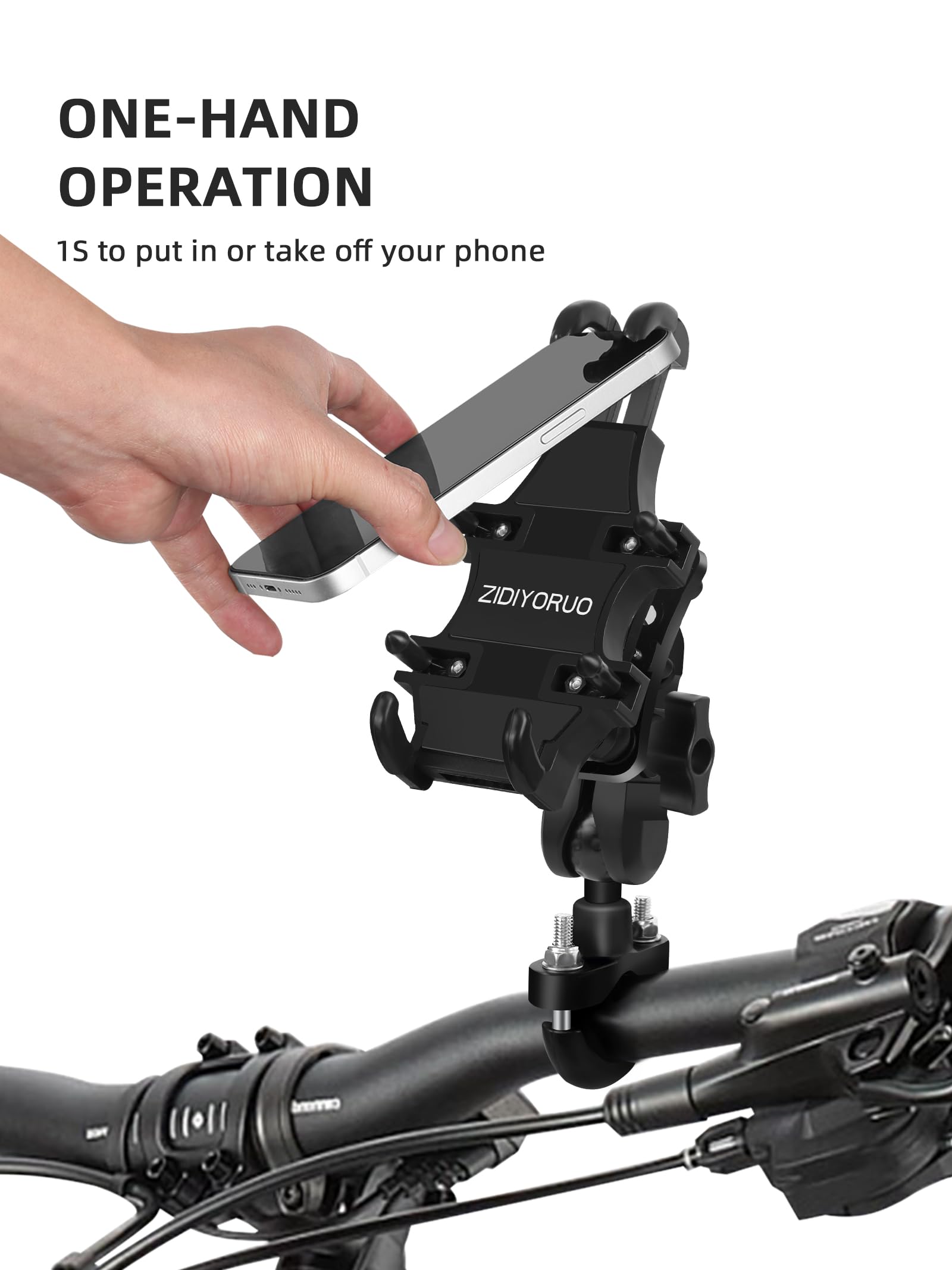 Zidiyoruo Motorcycle Phone Mount With Vibration Dampener, One Hand Operation Motorcycle Bike Phone Holder Holds 4.7'' 7.1'' Cell