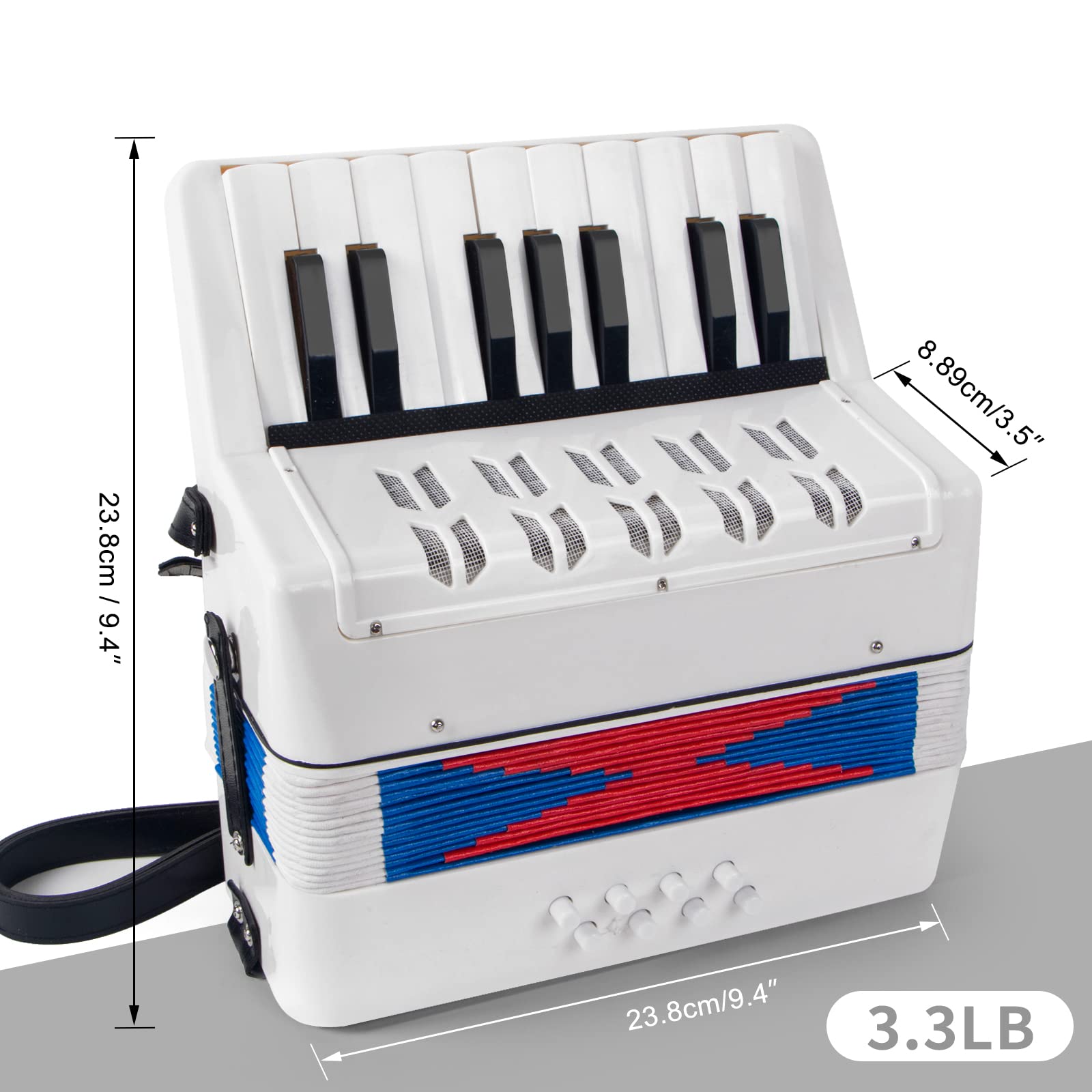 Accordion, 17 Keys Piano Accordion For Kids 8 Bass With Straps For Beginners Student Educational Musical Instrument (White)