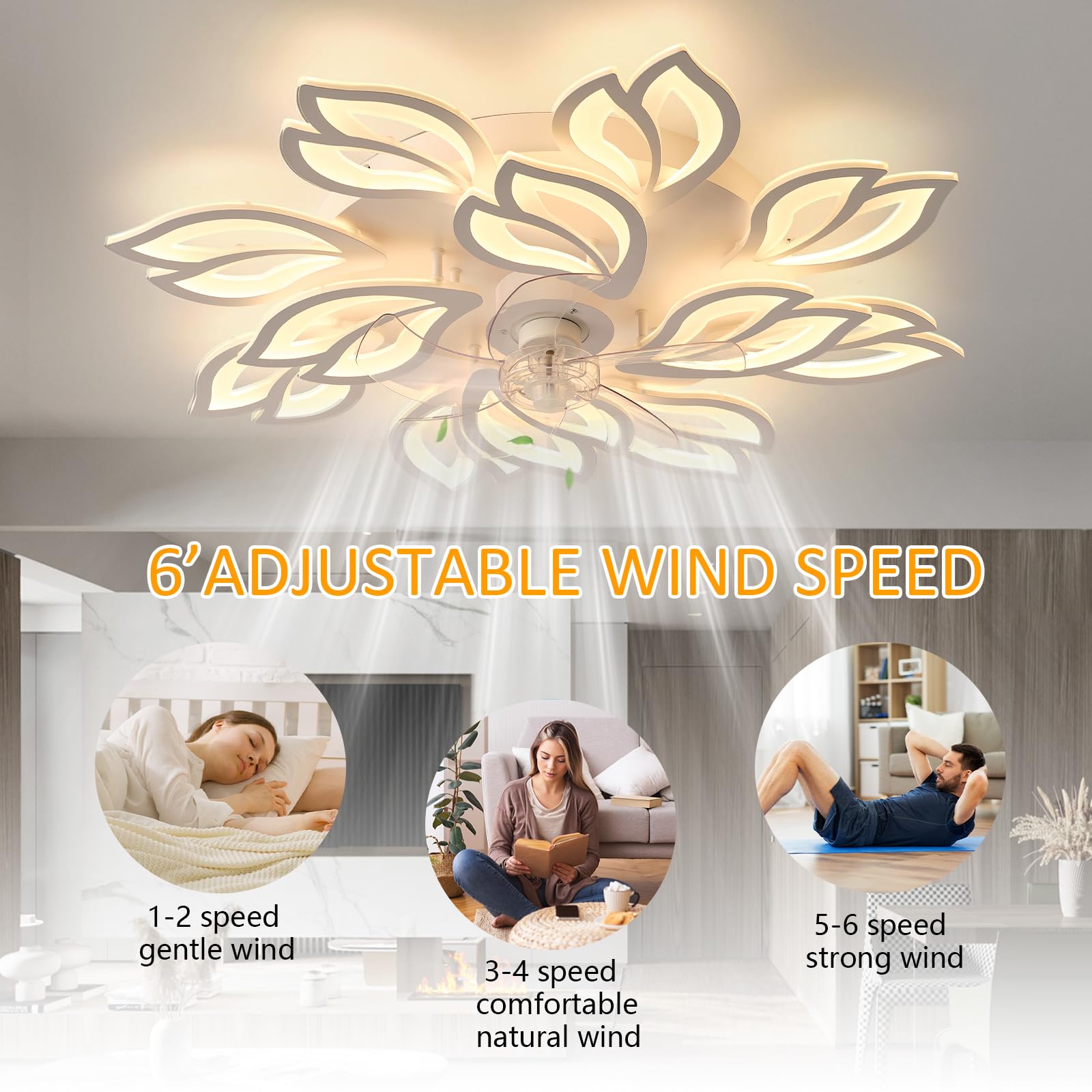 35''Ceiling Fans With Lights, Modern Ceiling Fan With Lights And Remote, Dimmable Bladeless Ceiling Fans Light, Low Profile Ceil