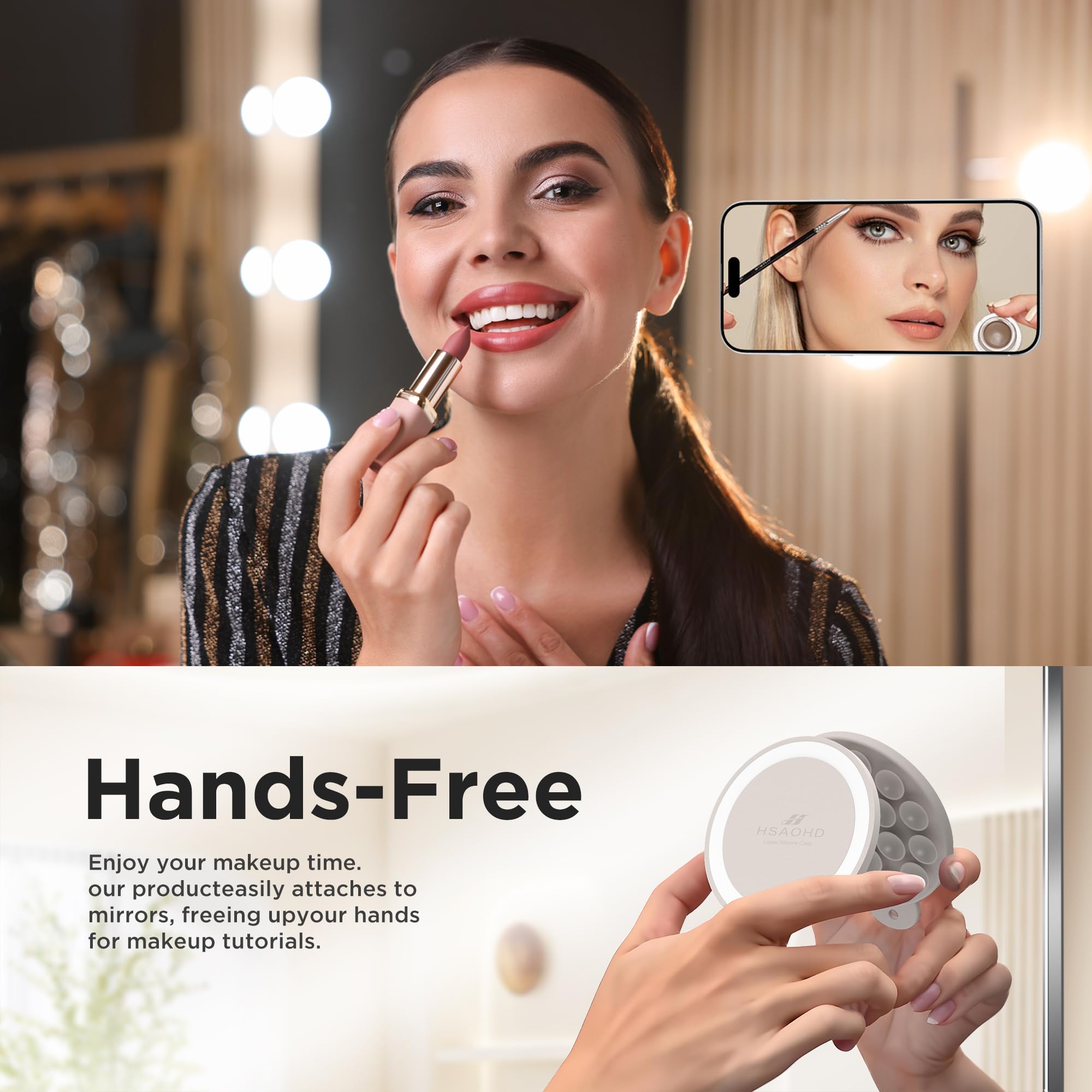 Hsaohd Magnetic Suction Cup Phone Mount For Magsafe Case, Silicone Hands-Free Grip Holder For Iphone And Android, Mirror Shower