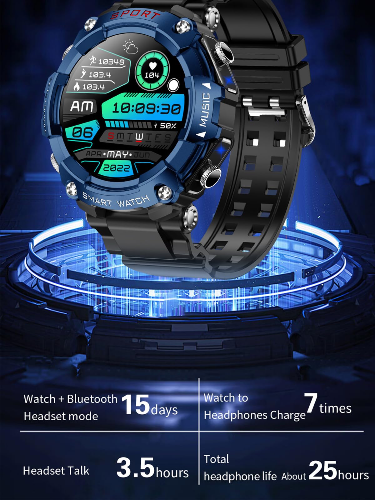 Etigood 2 In 1 Smart Bluetooth Watch With Wireless Earbuds,1.52 '' Fitness Watch For Men Women, Ipx7 Waterproof, 110 Sport Modes