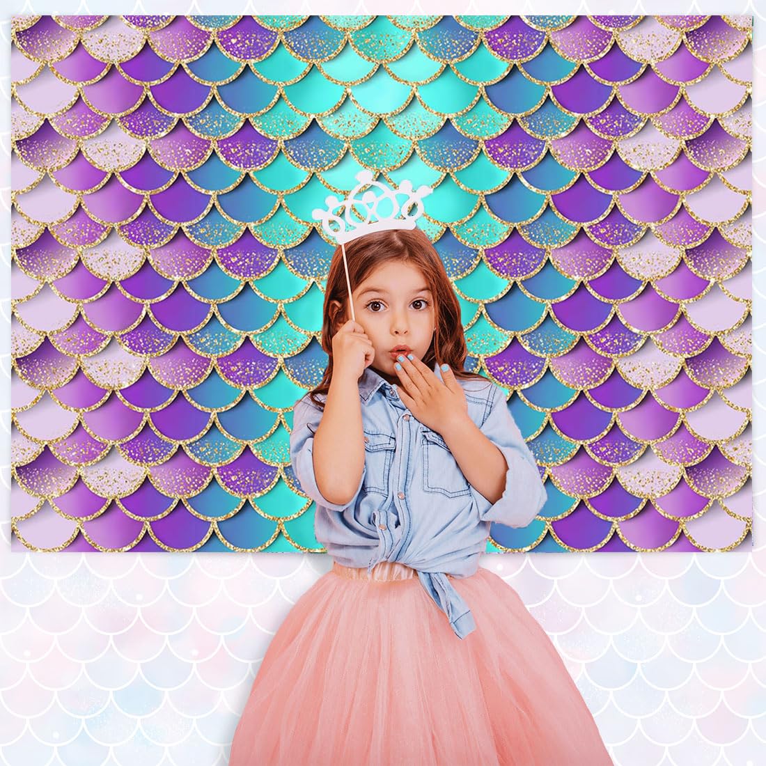 Avezano Mermaid Birthday Backdrop Glitter Mermaid Scales Backdrops Kids Party Decor Girls Princess Baby Shower Photo Background