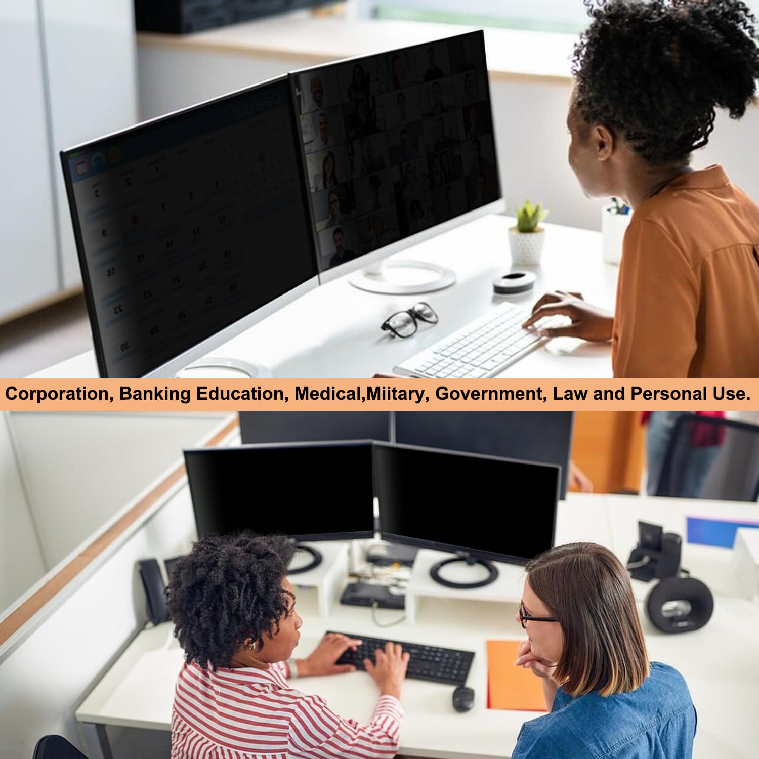 Pozlle 24 Inch Computer Privacy Screen Shield [2 Pack] For 16:9 Widescreen Desktop Monitor   Anti Glare Blue Light Privacy Filte