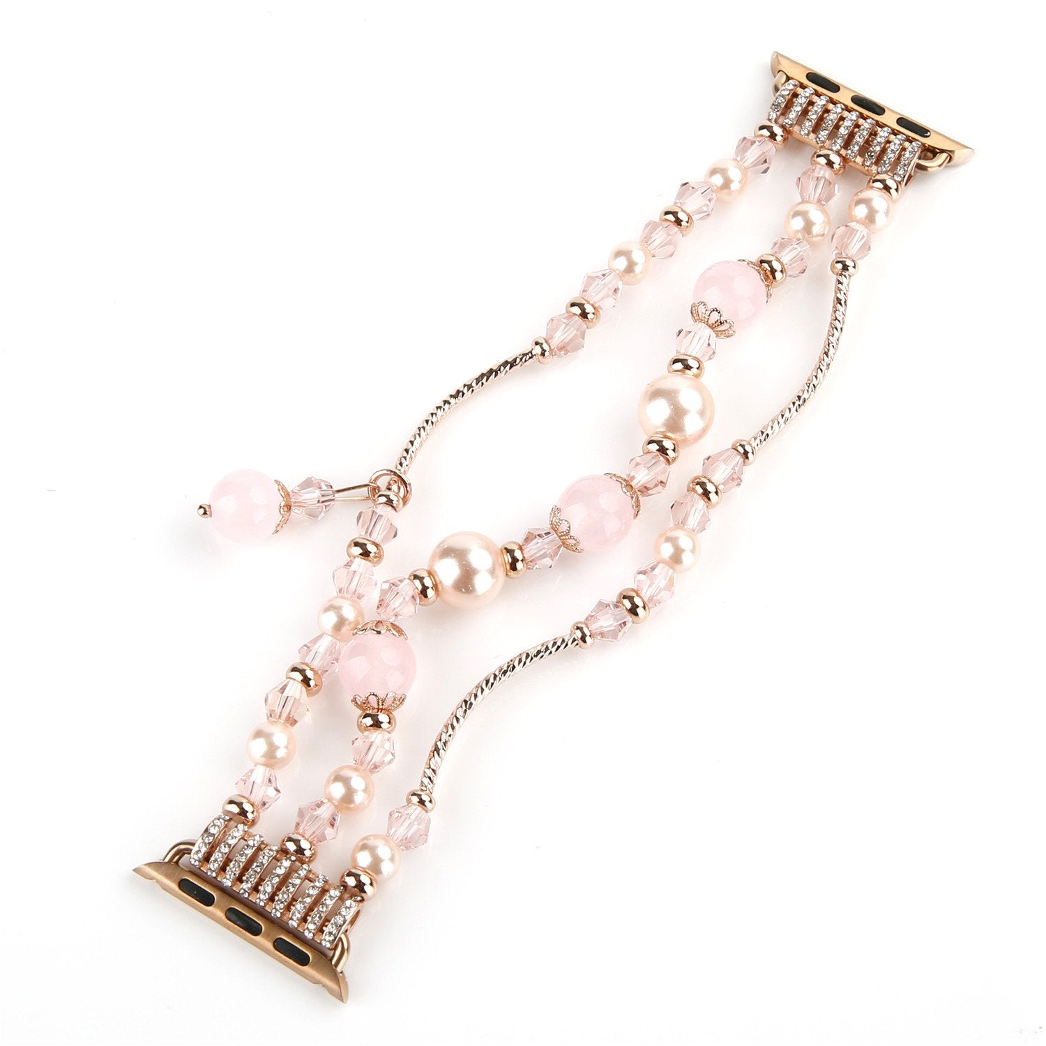 Gemek Compatible With Apple Watch Band 38/40/41Mm Rose Gold Women Pearl Bracelet Strap, Fashion Handmade Elastic Agate Replaceme