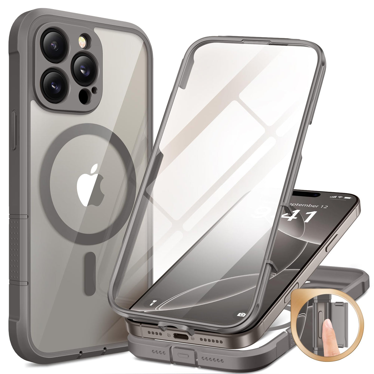 Berfy Magnetic For Iphone 16 Pro Max Case, Compatible With Magsafe, [Built In 9H Tempered Glass Screen Protector & Upgraded Came