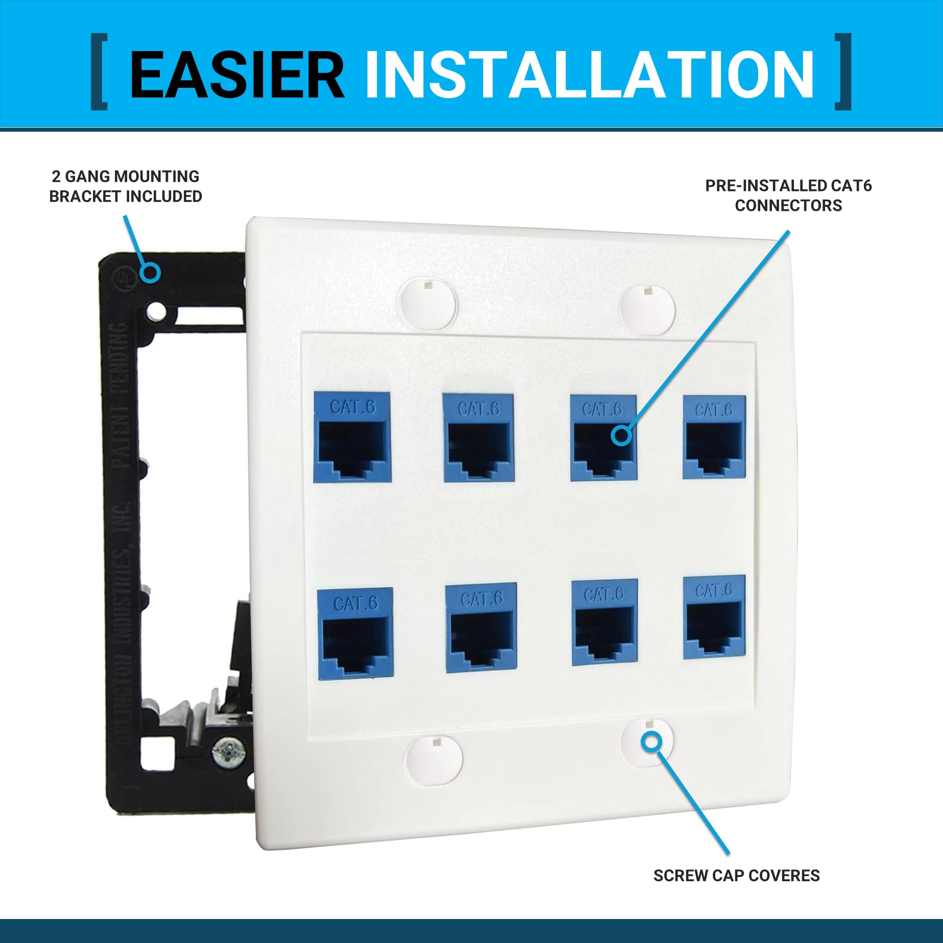 Diytech Ethernet Wall Plate   8 Port Rj45 Cat6 Ethernet Wall Outlet, Female To Female Cat6 Wall Jack Keystone, Ethernet Plug In
