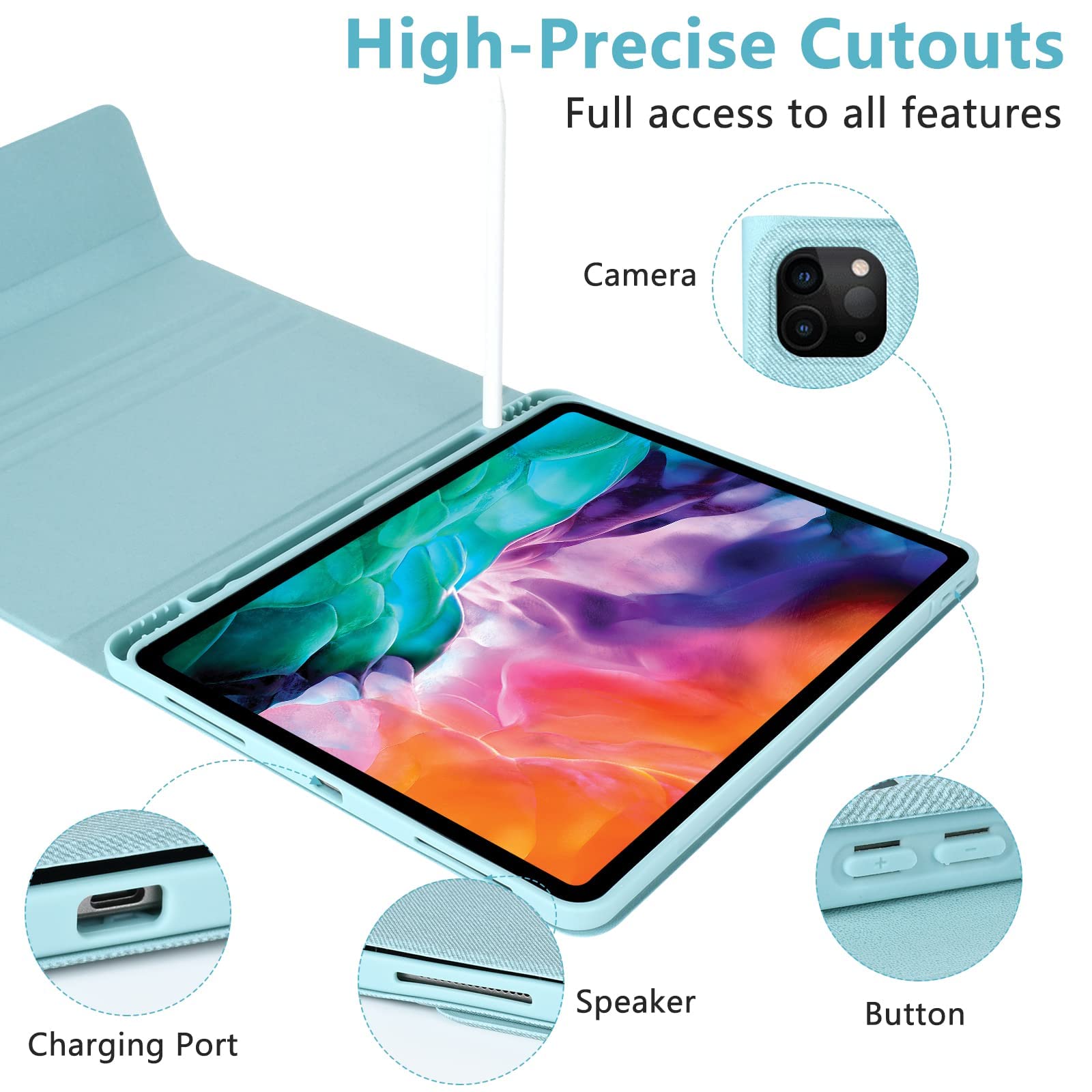 Amzcase For Ipad Air 13 Inch M2 Pro 12.9 Case With Keyboard Fit For Ipad Pro 2022 6Th/2021 5Th Gen,Bluetooth Wireless Magnetic D