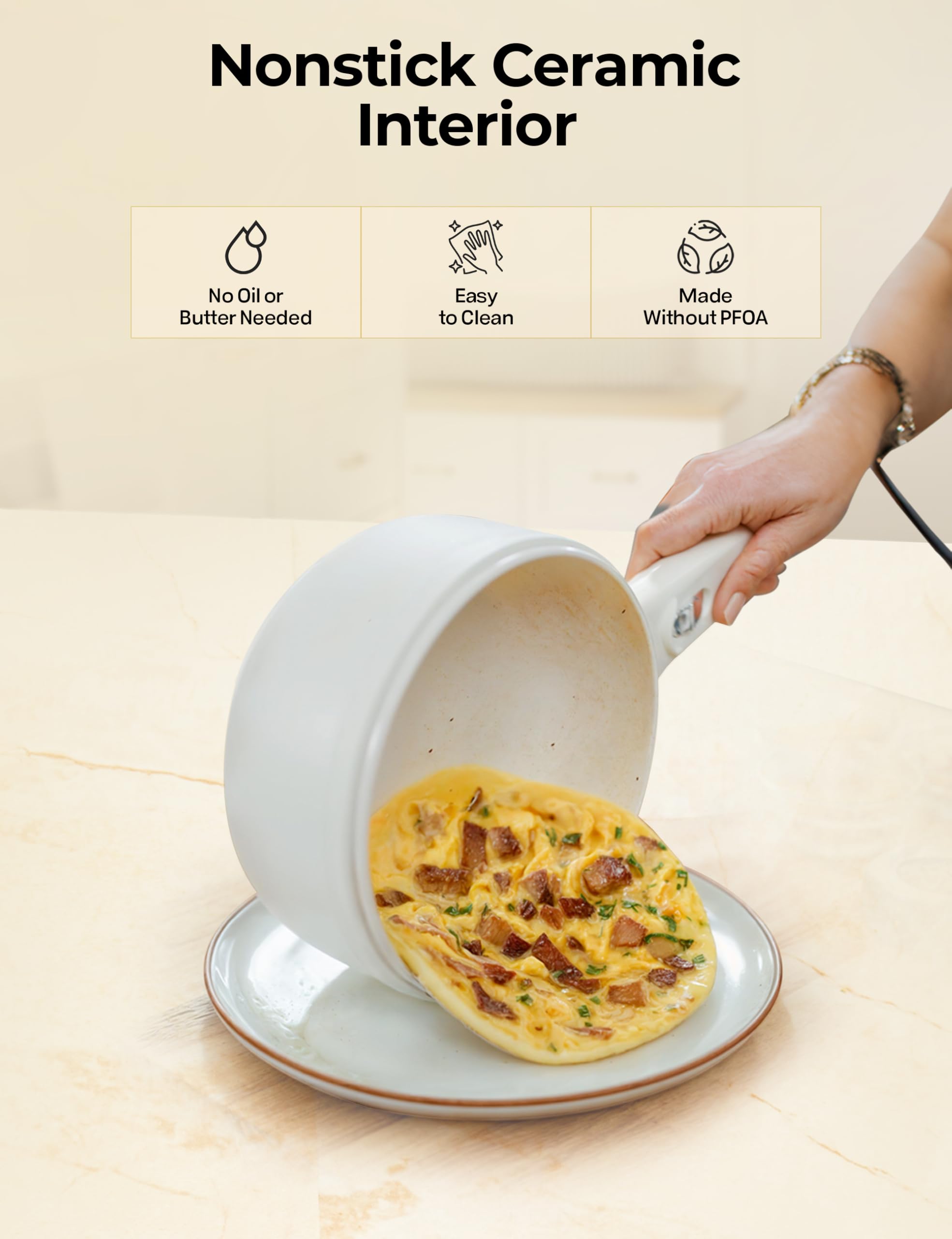 Ceramax Hot Pot Electric Cooker With Lid And Steamer, 2.5L Large Cooker Nonstick Electric Skillet, Electric Pot For Cooking, Por