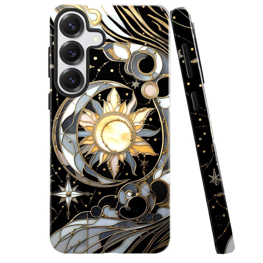 Case for Samsung Galaxy S25,Celestial Stained Glass Moon Phone Case Military-Grade Drop Protection Cover for Women Girl - Glossy
