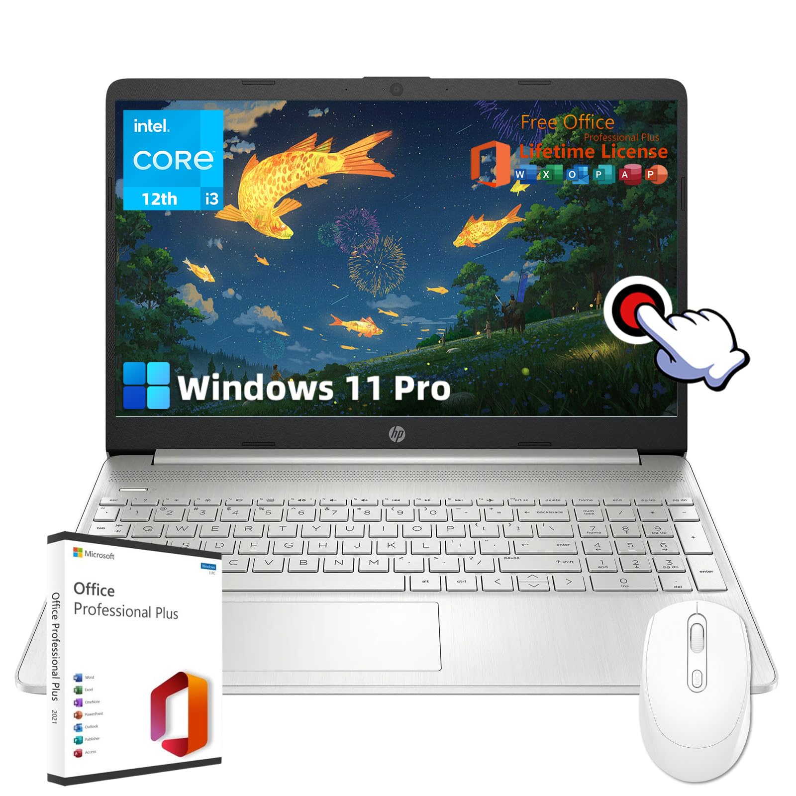 HP Laptop for Business and Student - with Microsoft Office Lifetime License 15.6 HD IPS Touchscreen Intel 6-Core i3-1215U Proces