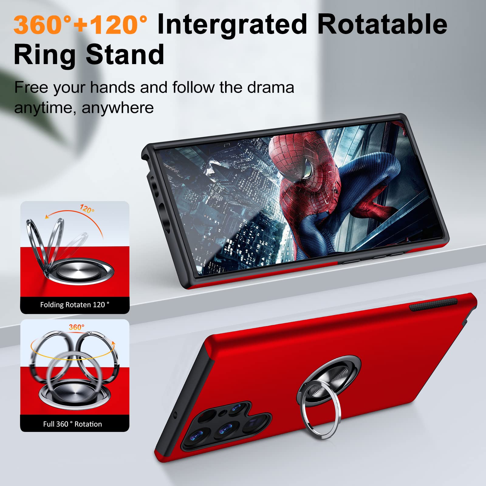 Jame For Samsung Galaxy S22 Ultra Case, [Not For S22 Or S22 Plus], Military Grade Protection, Bumper Case With Ring Holder Kicks