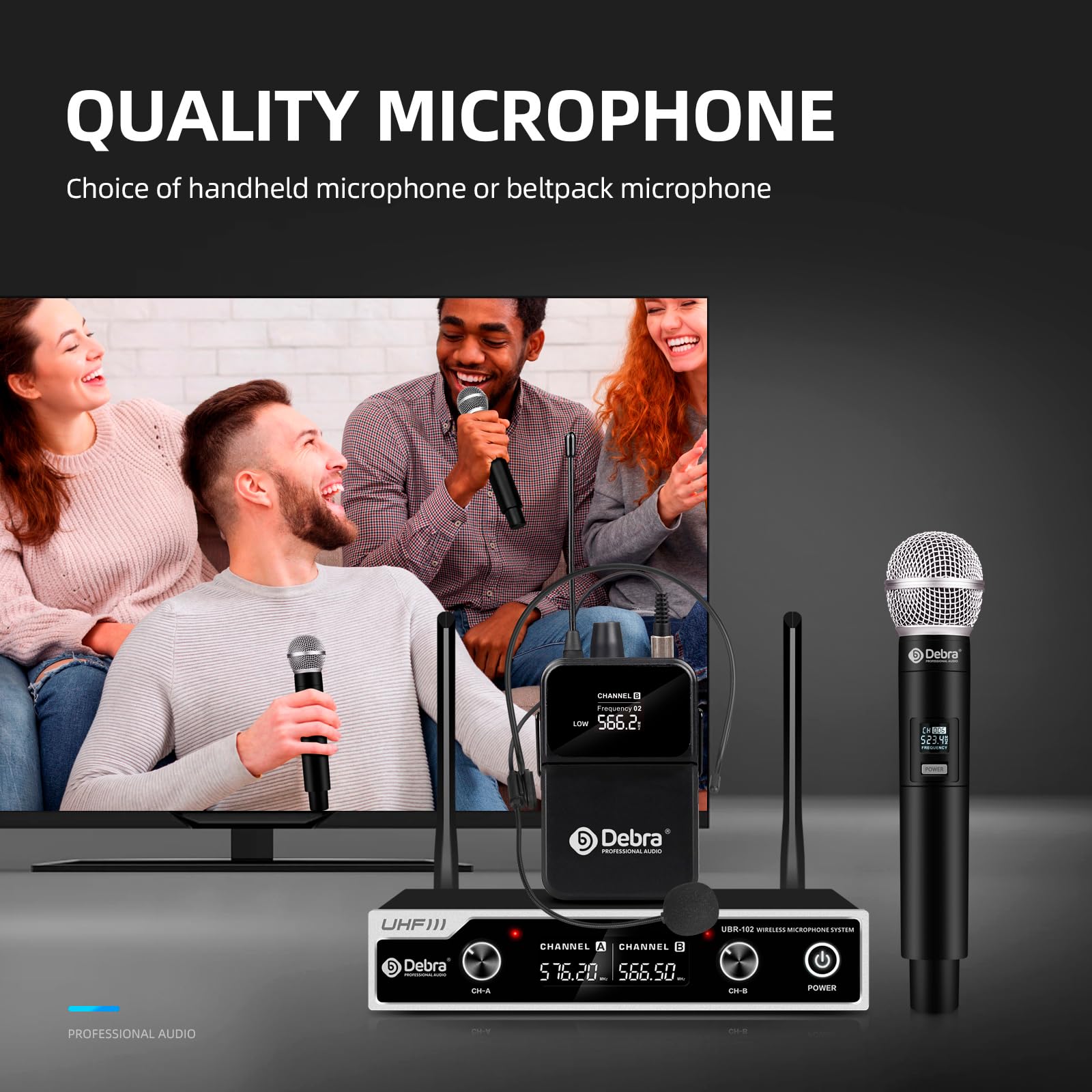 D Debra Wireless Microphone System Uhf Ubr 102 With Cordless Handheld Lavalier Headset Mics, 260Ft Range, Suitable For Church, L
