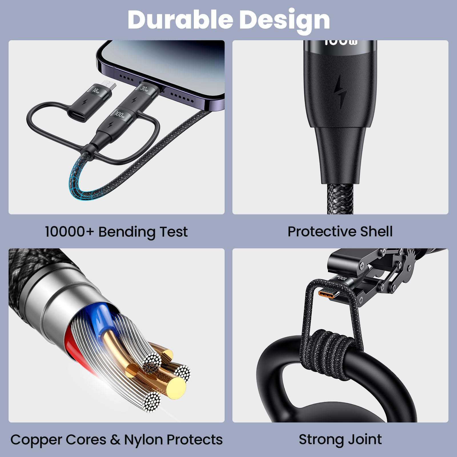 100W Usb C Multi Charging Cable, Usams 4Ft 5 In 1 5A Fast Sync Charger Adapter Nylon Braided Type C Cable For Laptop/Tablet/Phon