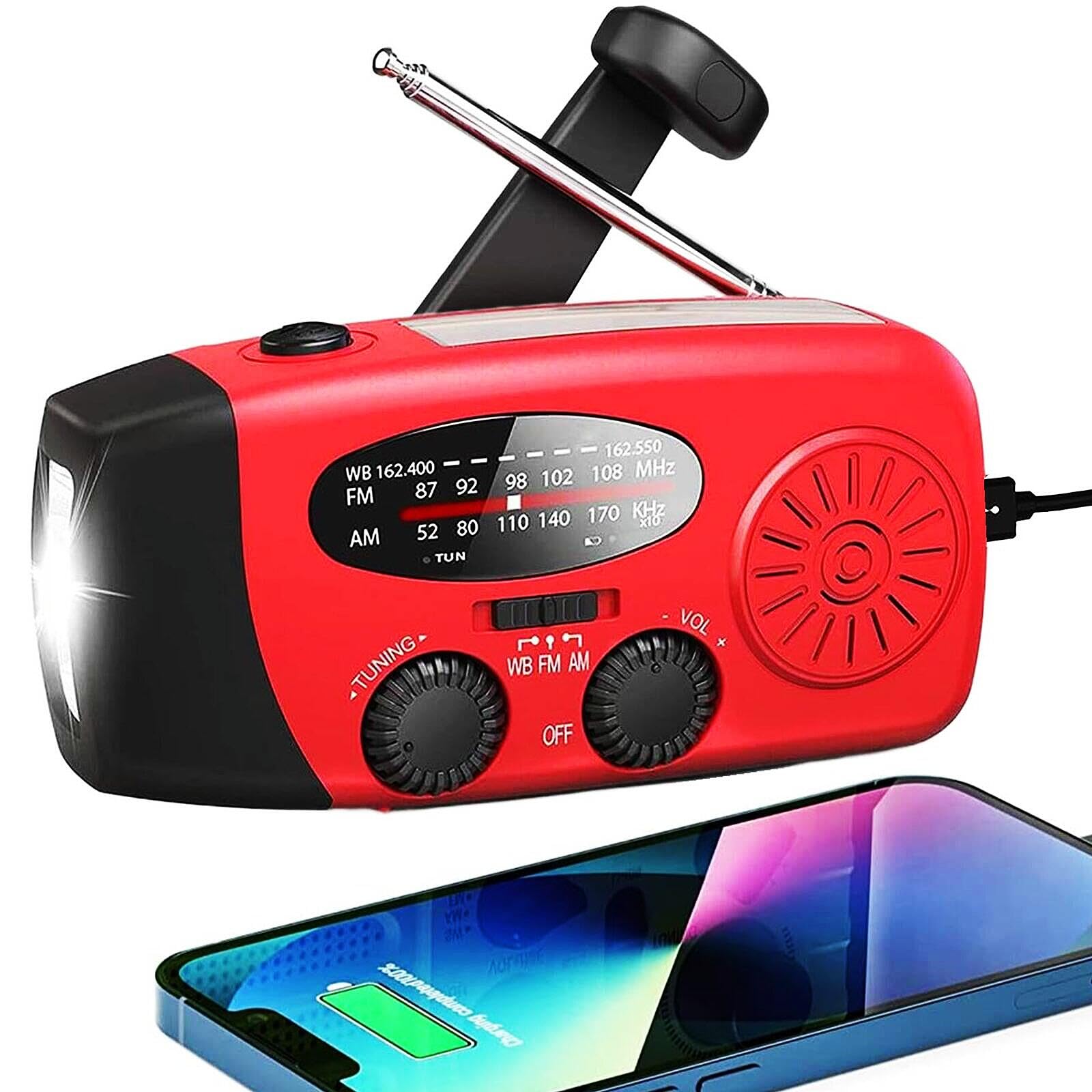 Handsider 5000Mah Hand Crank Emergency Weather Radio, Am Fm Noaa Solar Radio With Led Flashlight And Earphone Jack, Power Bank C