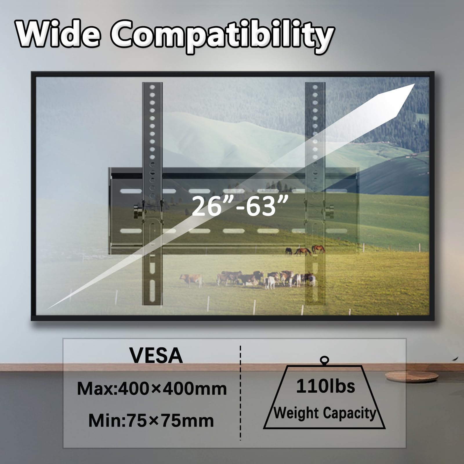 Jobzyp Tilting Tv Wall Mount For Most 26 63 Inch Flat Curved Screen Tvs & Monitors, Universal Tv Mount Max Vesa 400X400Mm, Holds