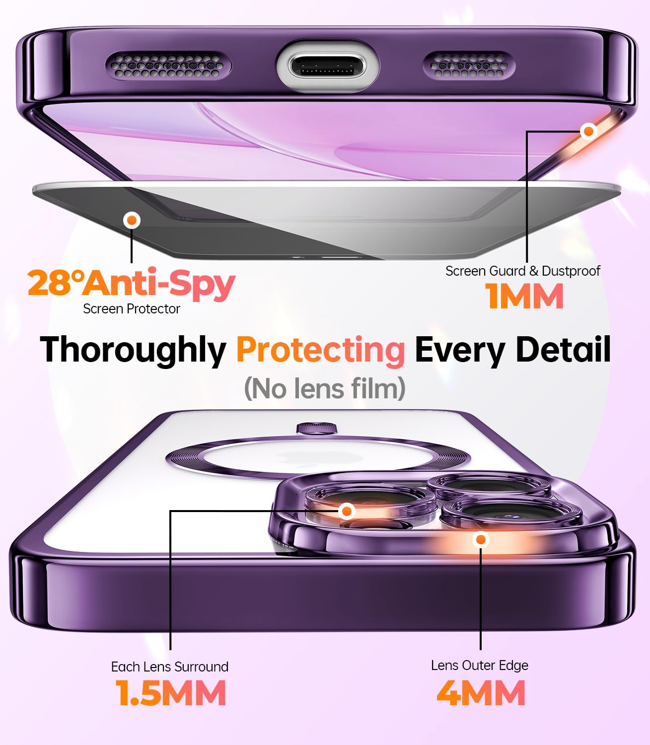 Meifigno Designed For Iphone 16 Pro Case 6.3'', [Glitter Card & Wrist Strap] [Compatible With Magsafe] [2X Privacy Screen Protec