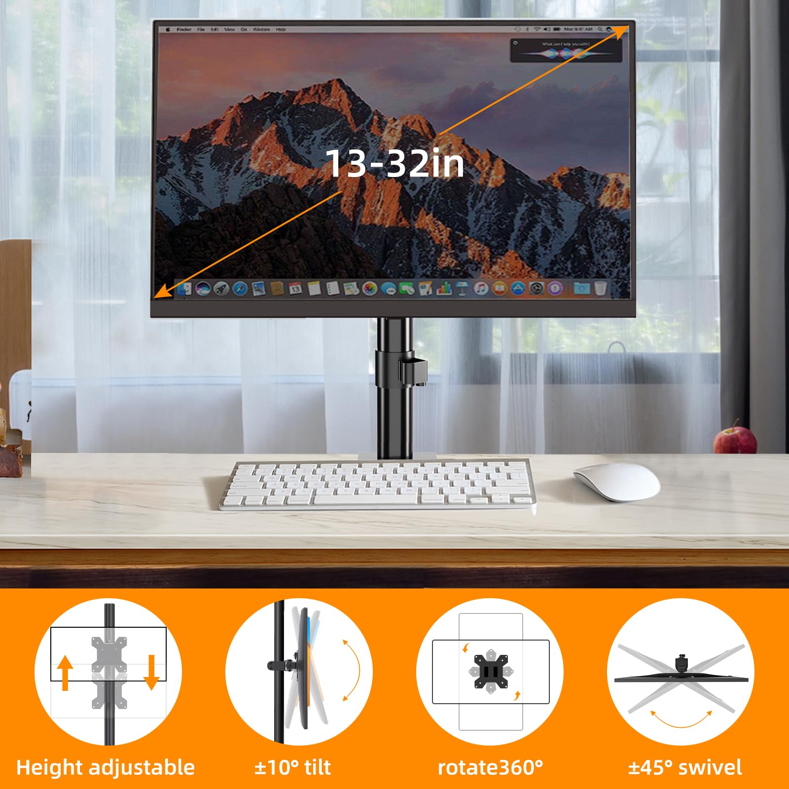 Pholiten Monitor Mount For Most 13 32'' Computer Screens Up To 22Lbs,Adjustable Single Desk Monitor Stand With Tilt Swivel Rotat