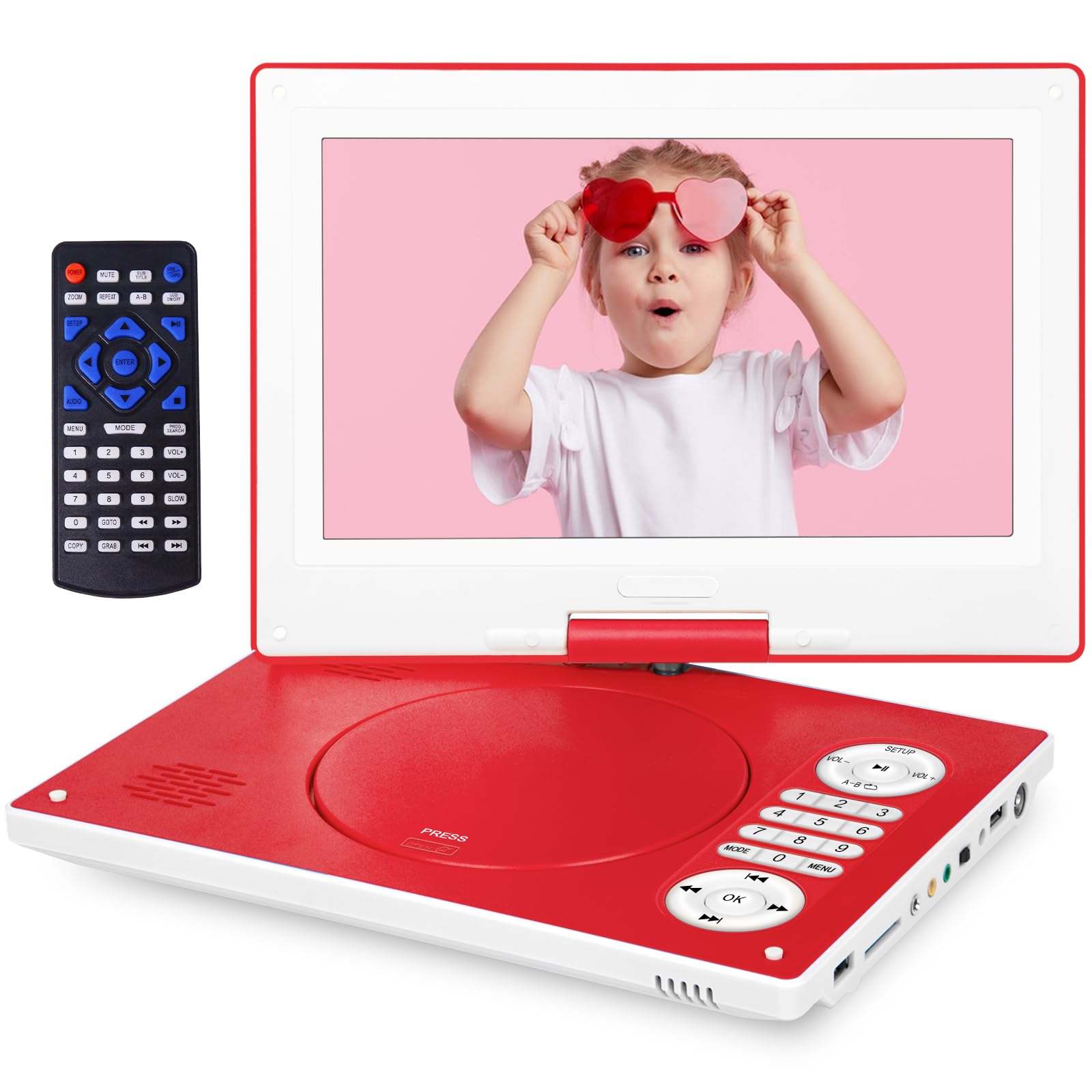 12.5'' Portable Dvd Player With 10.1'' Hd Swivel Screen, 6 Hours Rechargeable Battery Dvd Player Portable For Kids And Car, Supp