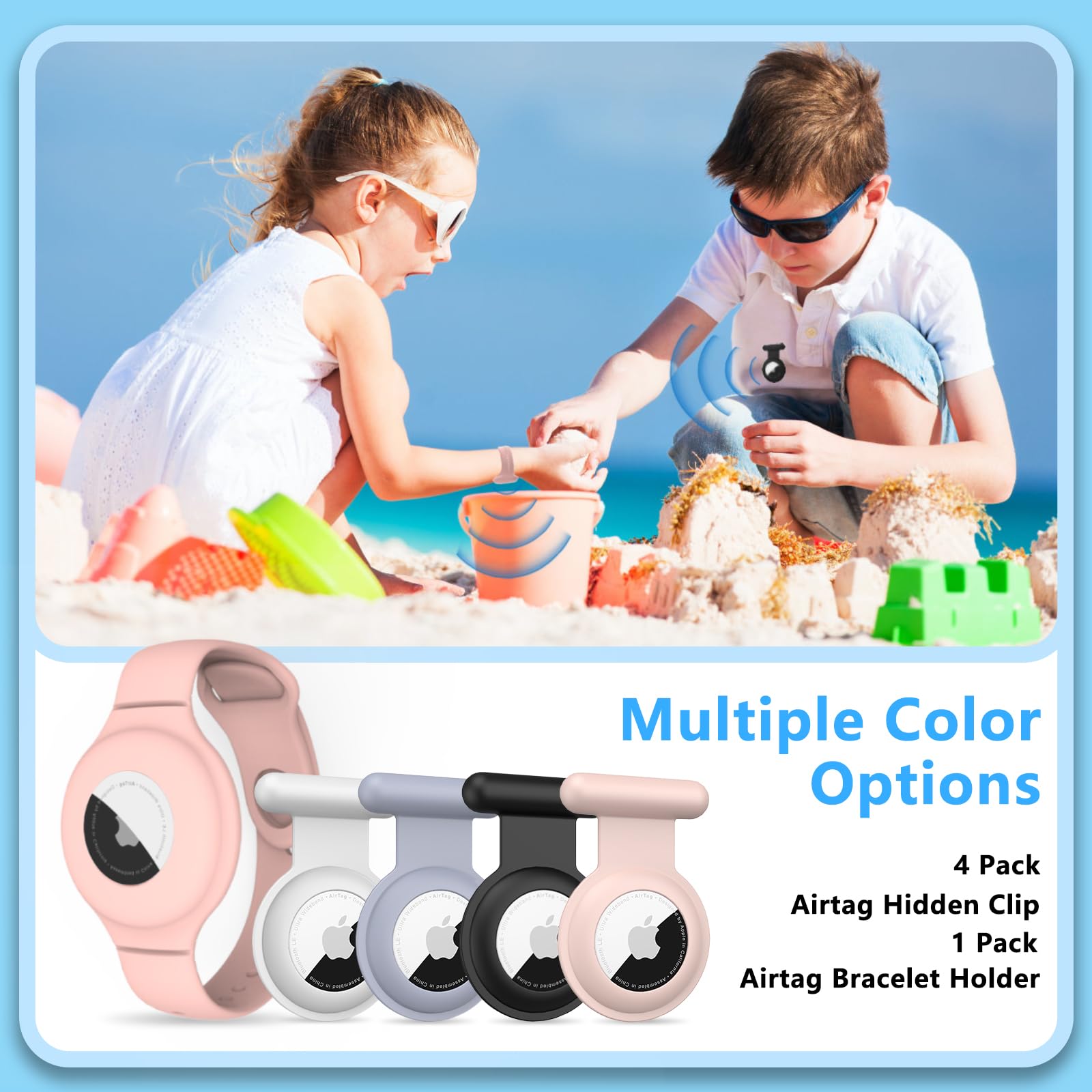 4 Pack Hidden Pin Airtag Holders With 1 Pcs Airtag Bracelet, Waterproof Silicone Airtags Holder For Kids Apple Gps Tracker Case