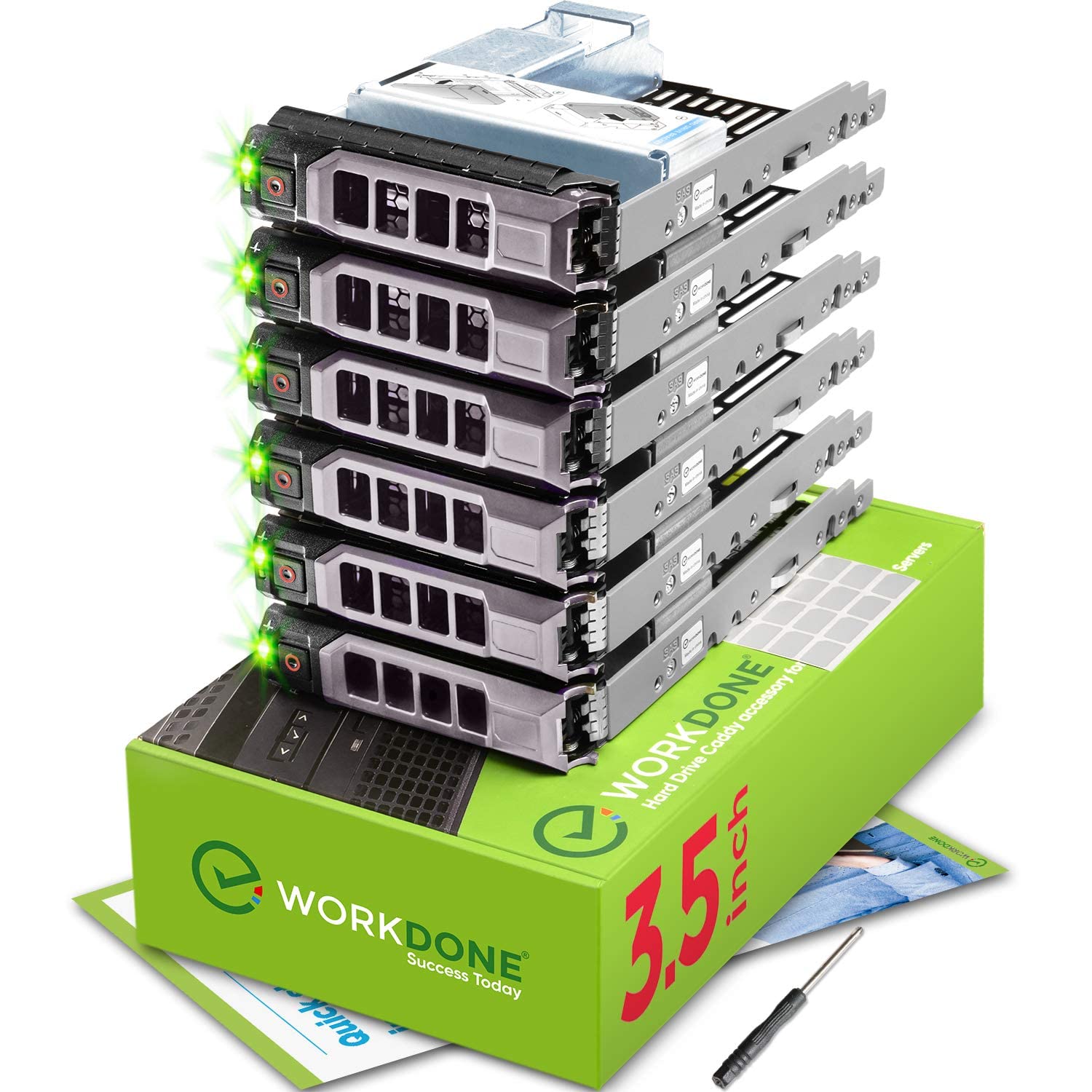 Workdone 6 Pack   3.5'' Hard Drive Caddy With 2.5'' Hdd Adapter   Compatible For Dell Poweredge Selected 11 13Th Gen. Servers   
