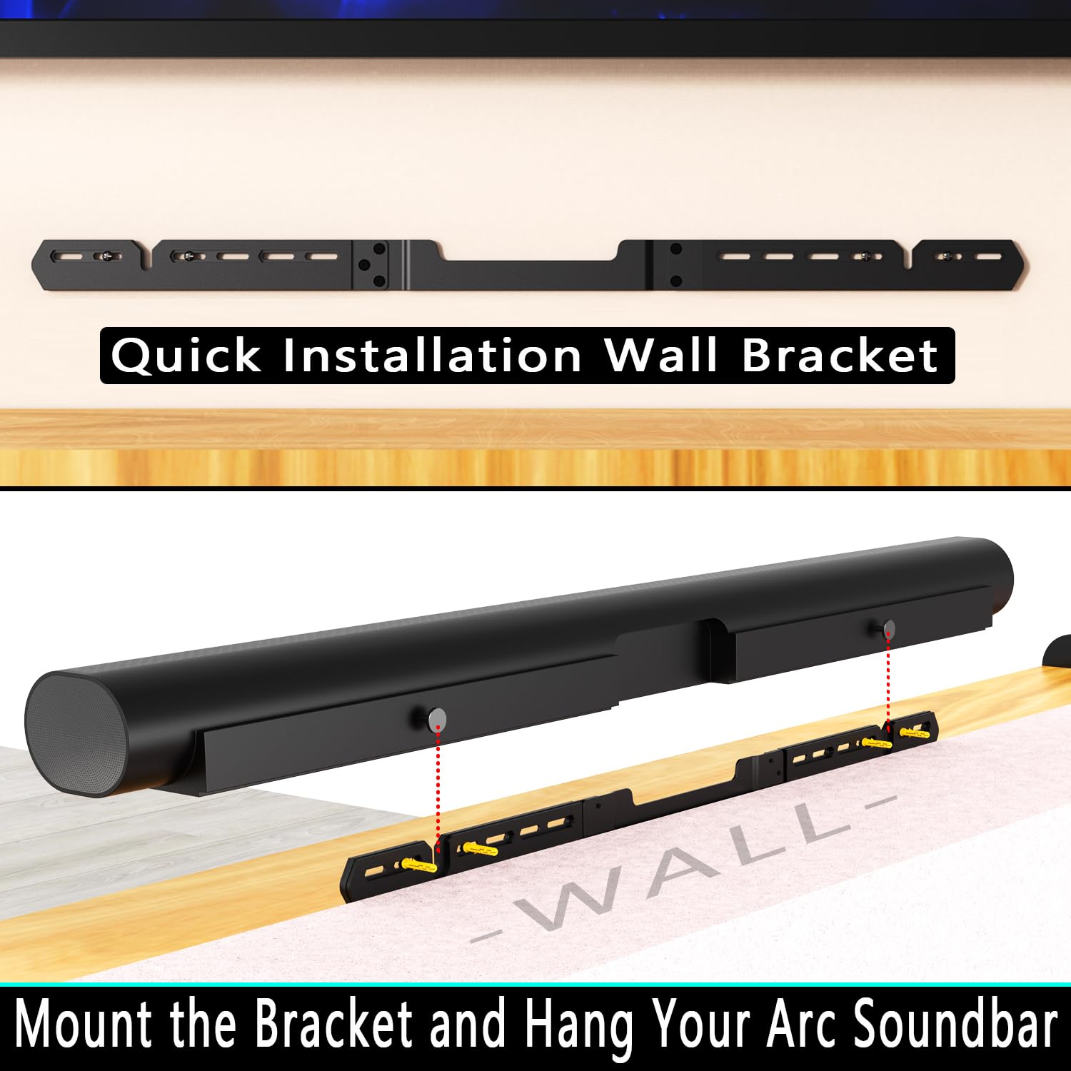 Agandax Wall Mount For Sonos Arc Soundbar (Black), Wall Mounts For Sonos Arc Sound Bar Mounts Under Tv, Hanging Mounting Bracket