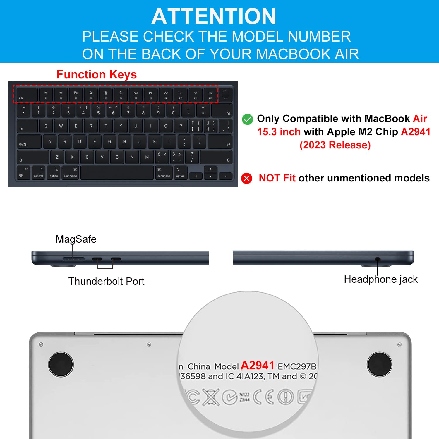 Casebuy Macbook Air 15 Inch Palm Rest Protector Cover For 2024 2023 Macbook Air 15'' M2 M3 Chip A2941 Anti Strach Wrist Rest Key